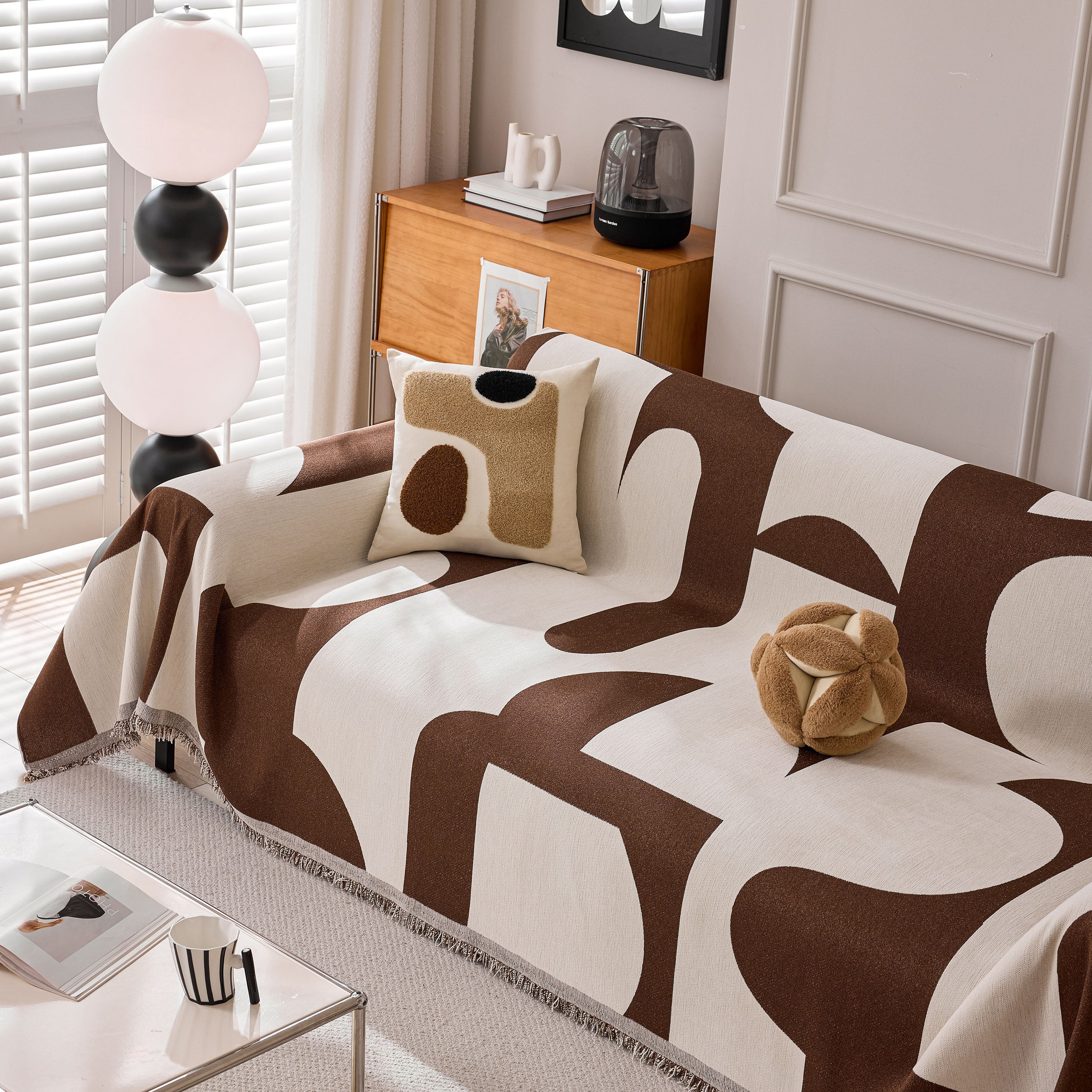 Modern Abstract Chenille Sofa Cover, Large Soft Throw Blanket with Tassels for Couch - Image 113