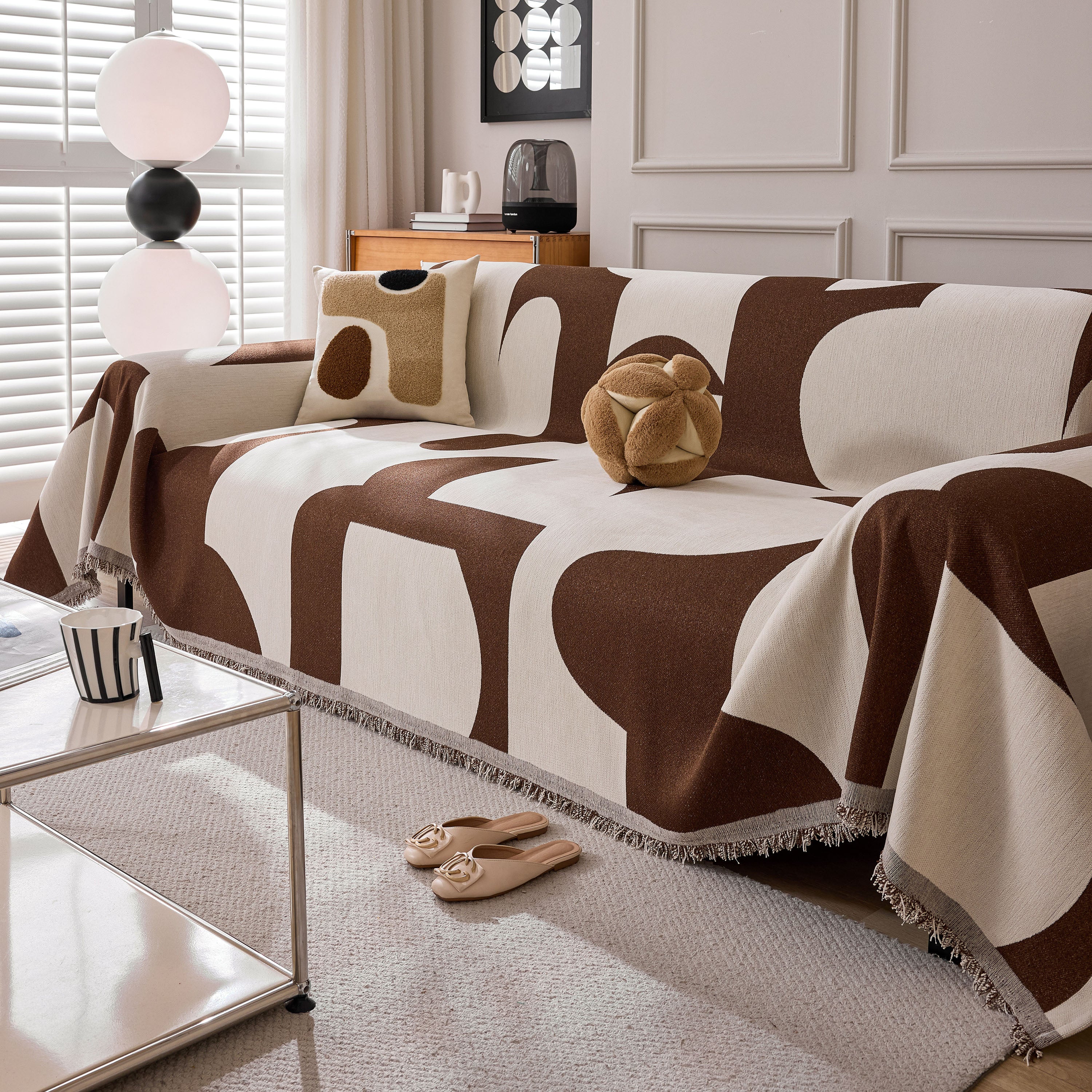 Modern Abstract Chenille Sofa Cover, Large Soft Throw Blanket with Tassels for Couch - Image 114