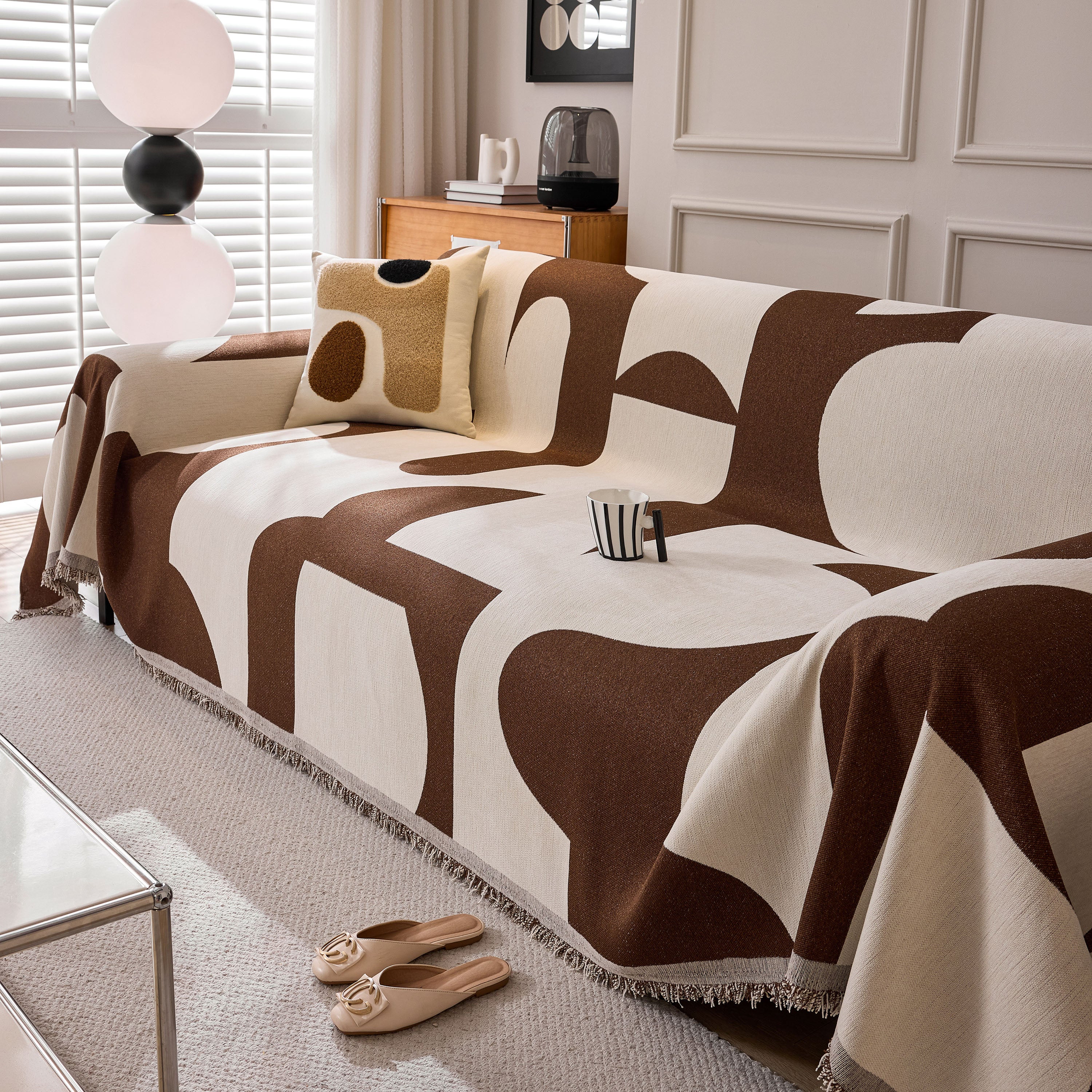 Modern Abstract Chenille Sofa Cover, Large Soft Throw Blanket with Tassels for Couch - Image 115