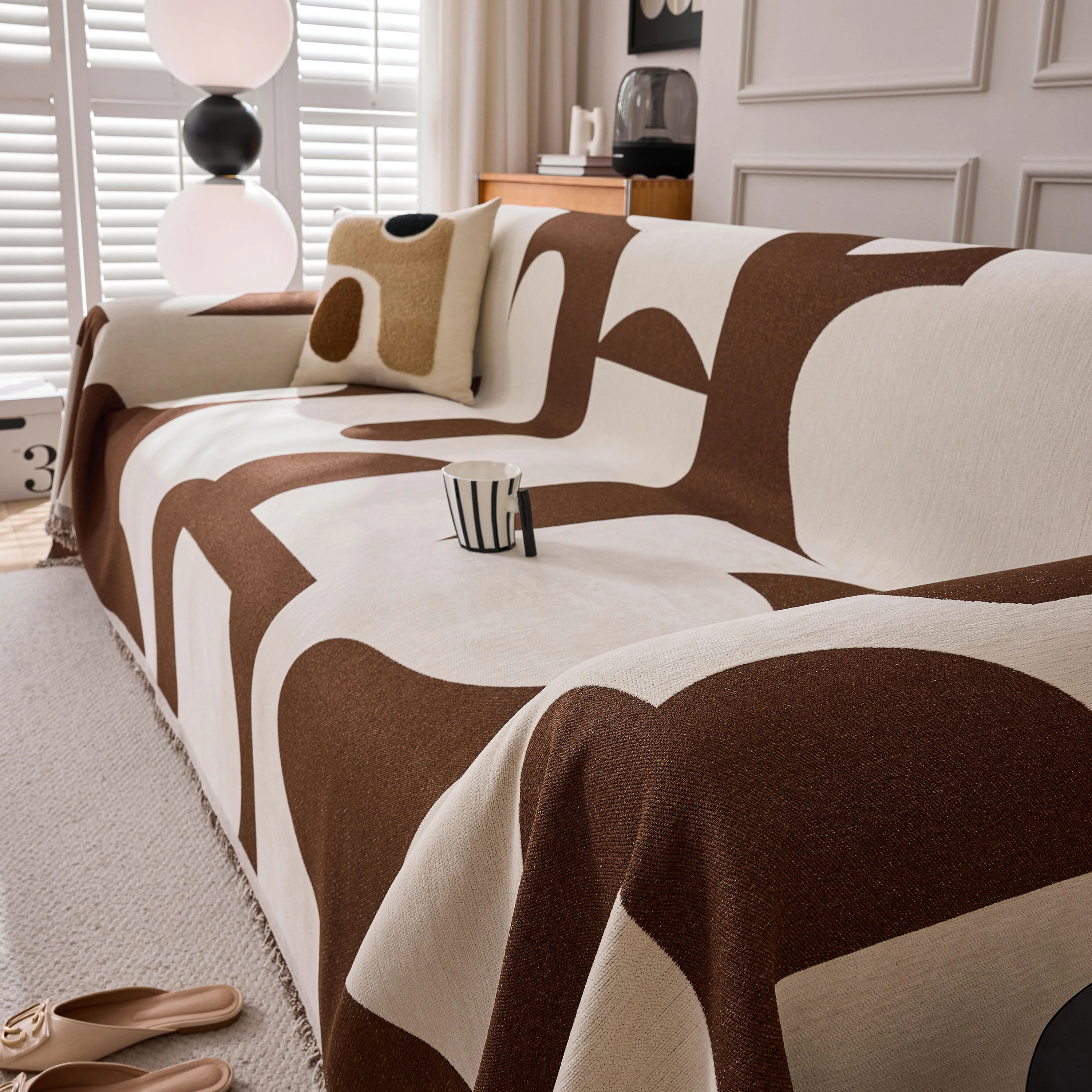 Modern Abstract Chenille Sofa Cover, Large Soft Throw Blanket with Tassels for Couch - Image 116