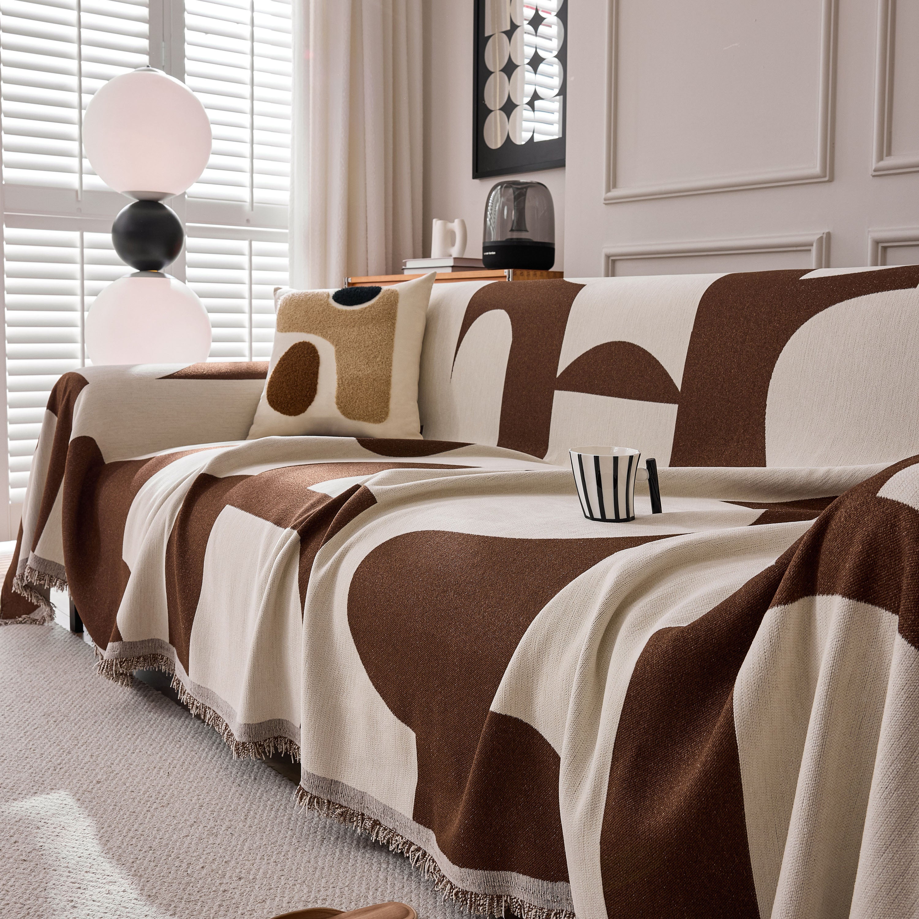 Modern Abstract Chenille Sofa Cover, Large Soft Throw Blanket with Tassels for Couch - Image 117