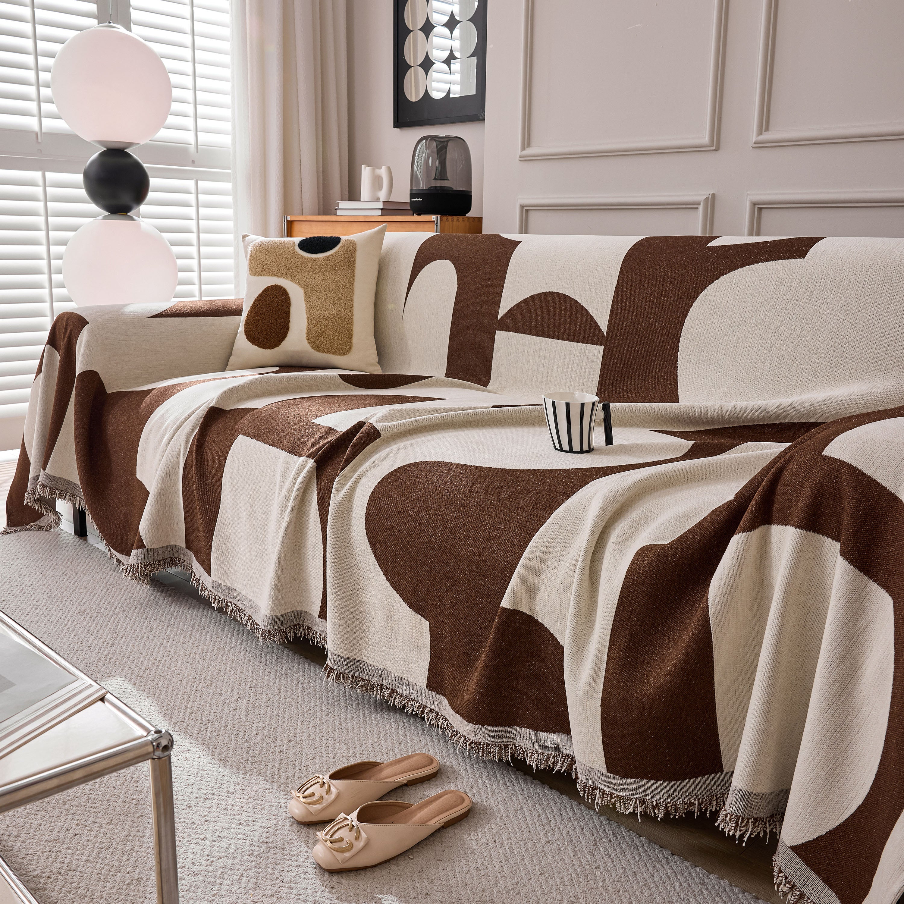 Modern Abstract Chenille Sofa Cover, Large Soft Throw Blanket with Tassels for Couch - Image 118