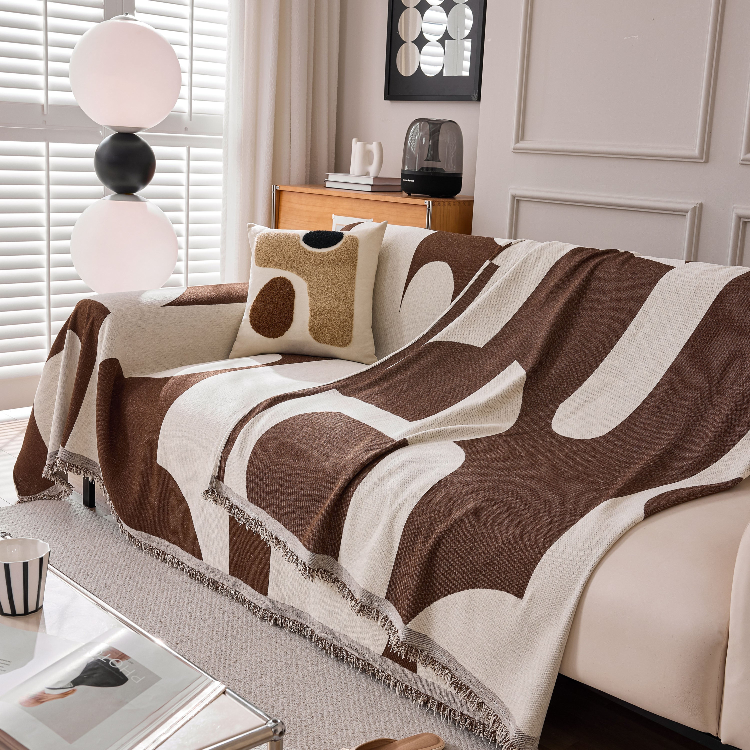 Modern Abstract Chenille Sofa Cover, Large Soft Throw Blanket with Tassels for Couch - Image 119