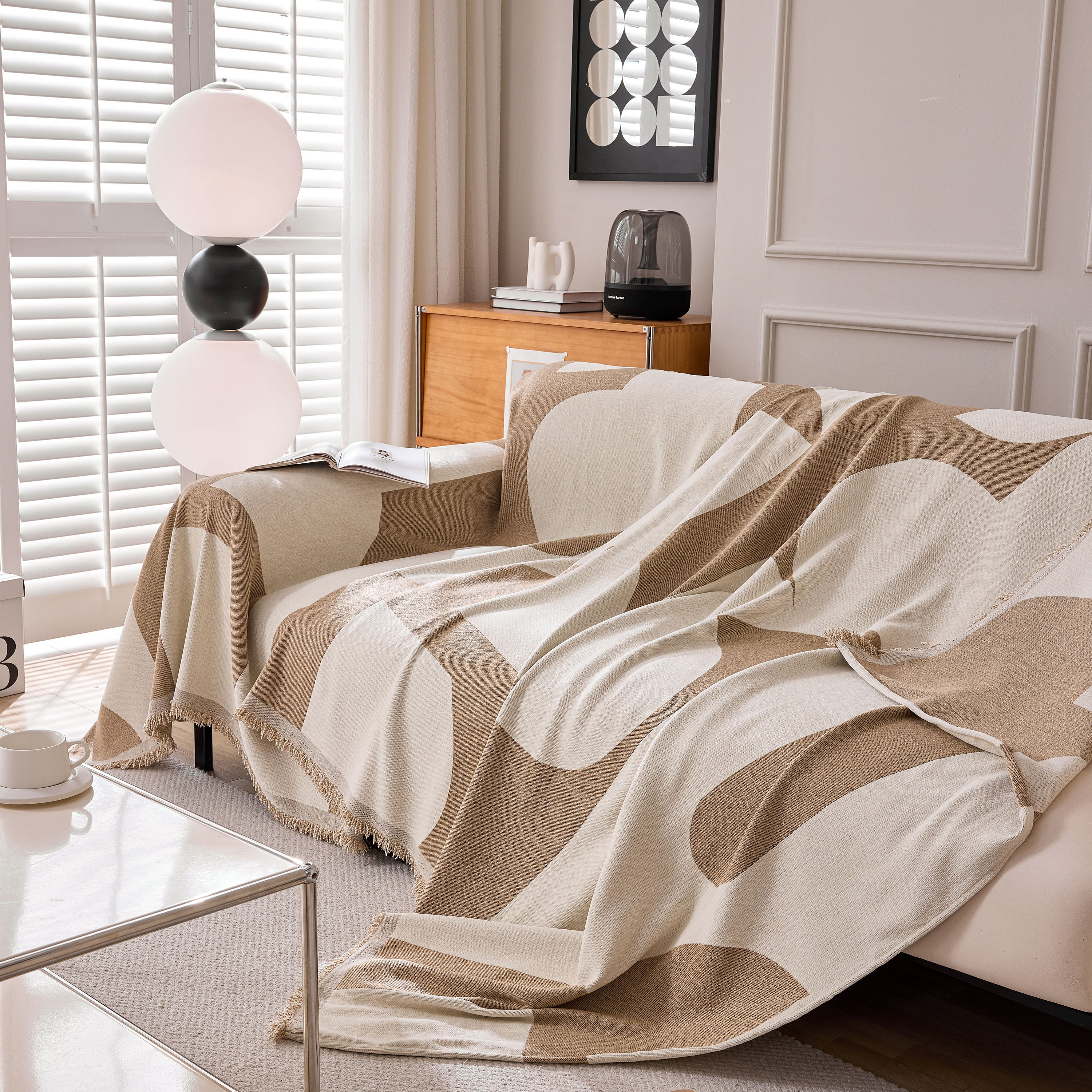 Modern Abstract Chenille Sofa Cover, Large Soft Throw Blanket with Tassels for Couch - Image 12