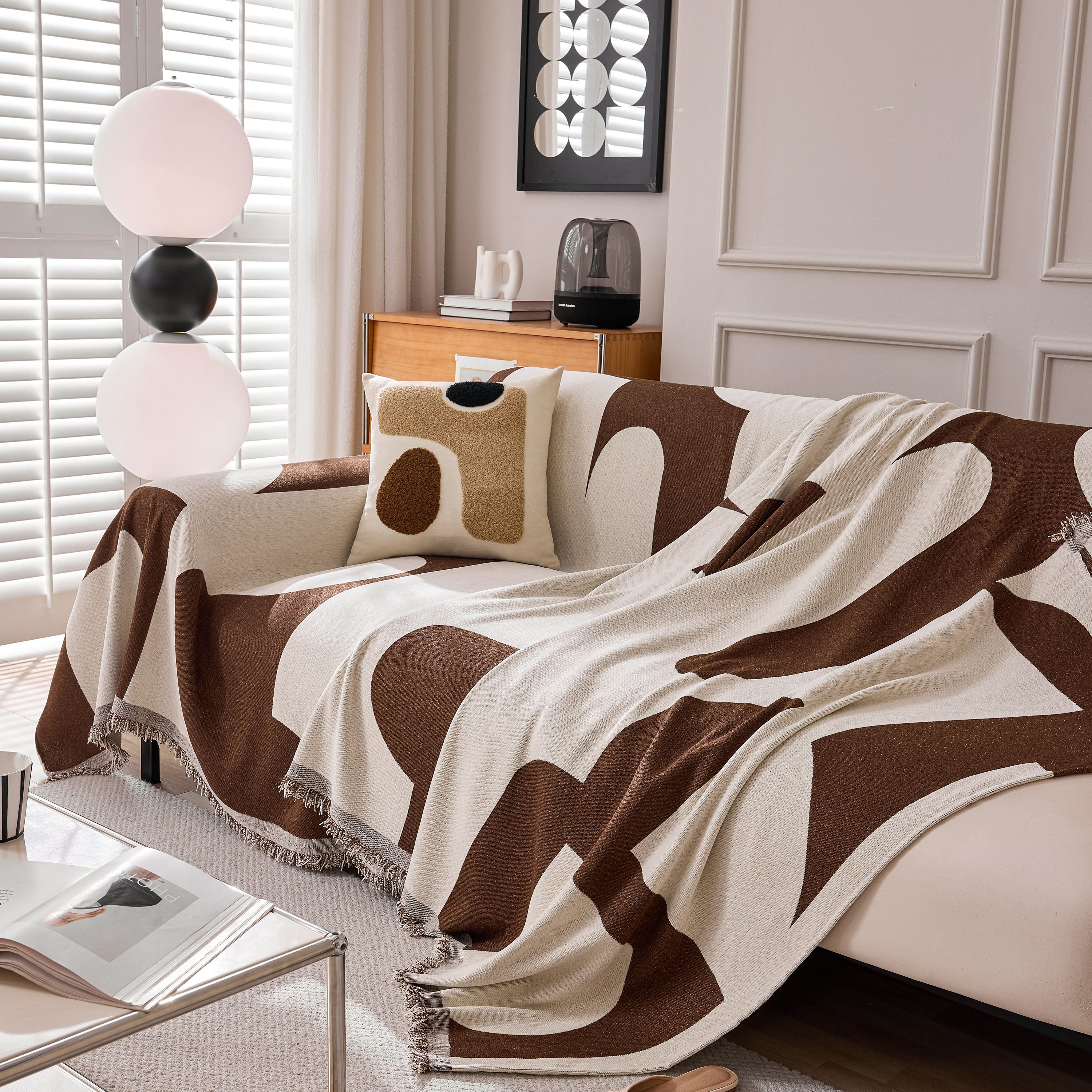 Modern Abstract Chenille Sofa Cover, Large Soft Throw Blanket with Tassels for Couch - Image 120