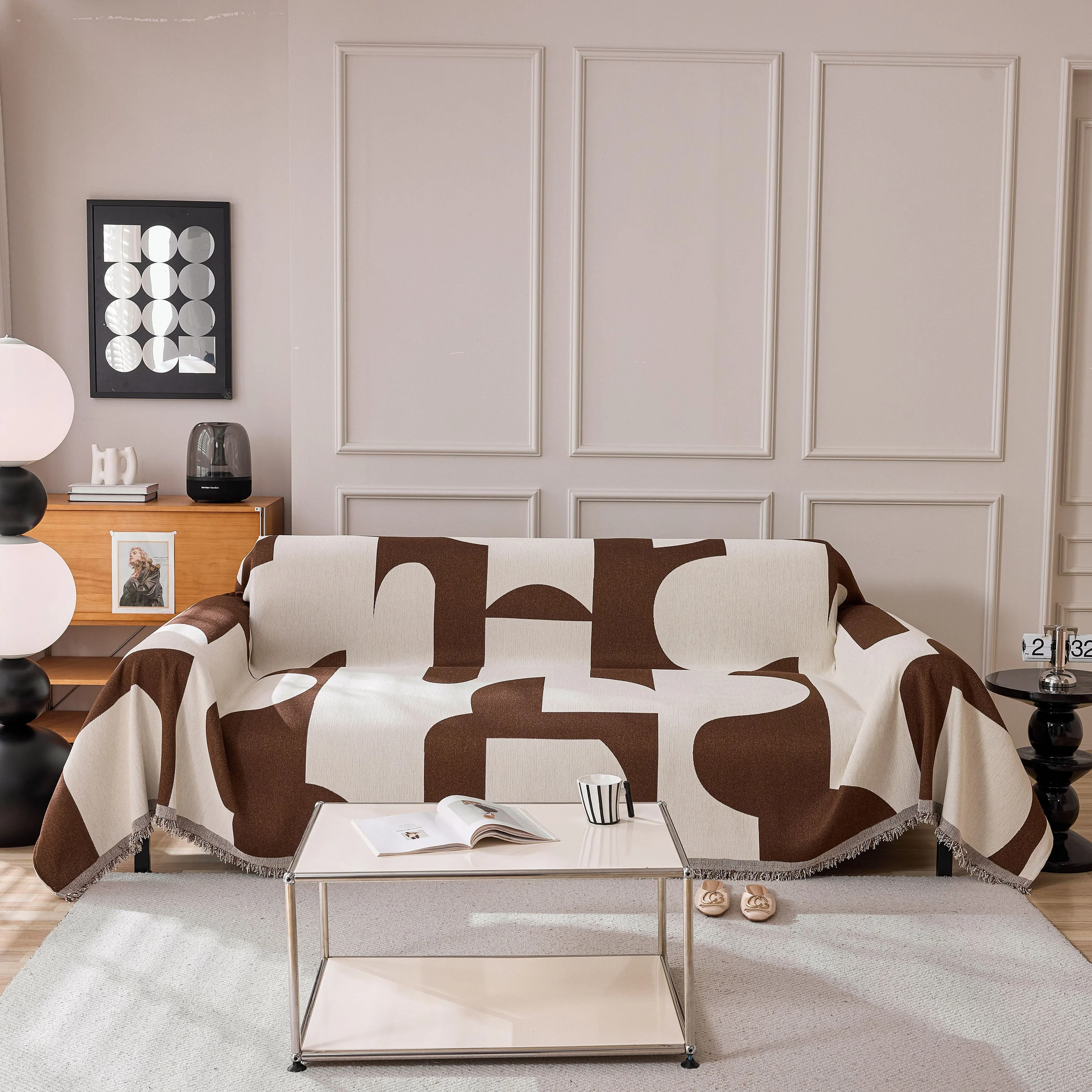 Modern Abstract Chenille Sofa Cover, Large Soft Throw Blanket with Tassels for Couch - Image 123