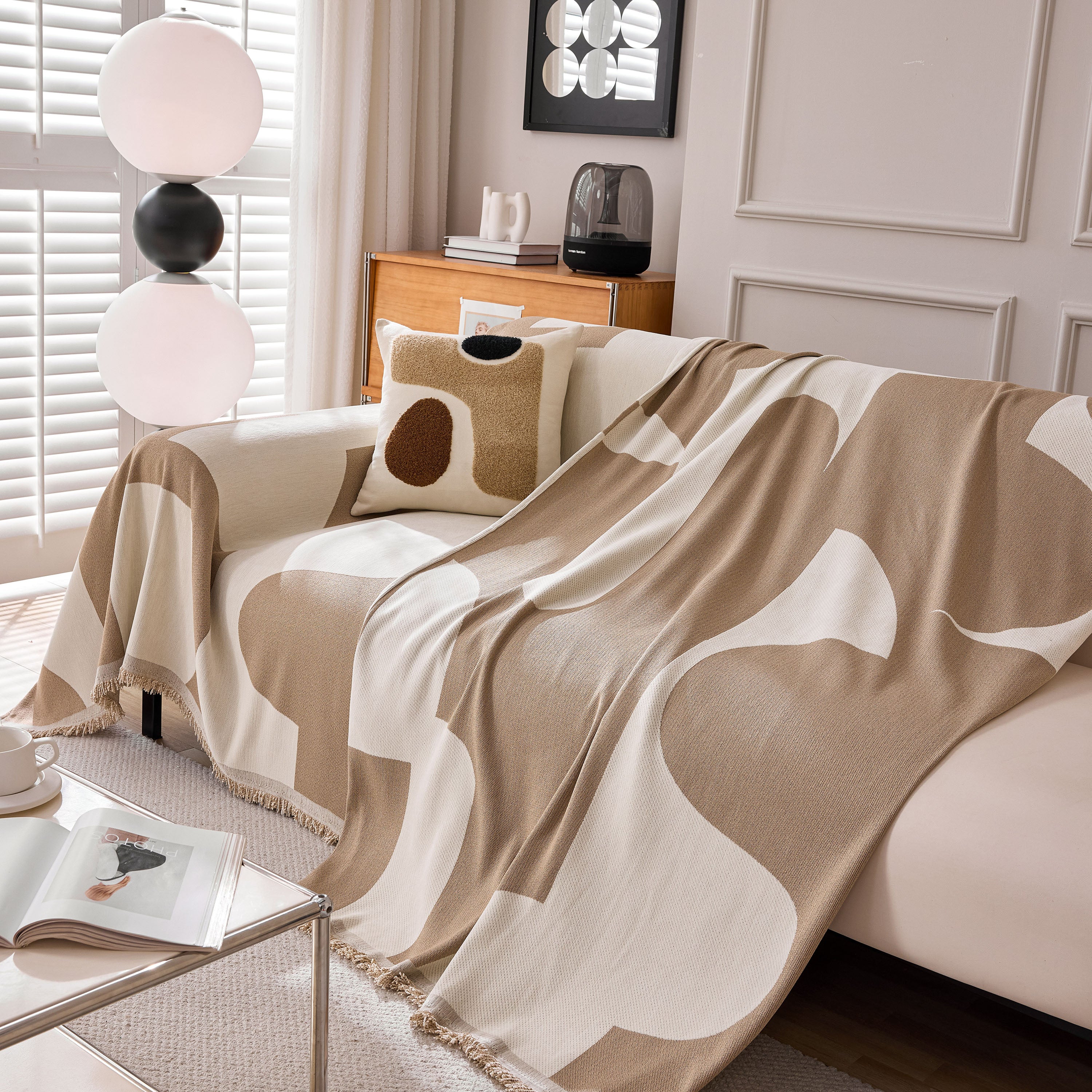 Modern Abstract Chenille Sofa Cover, Large Soft Throw Blanket with Tassels for Couch - Image 13