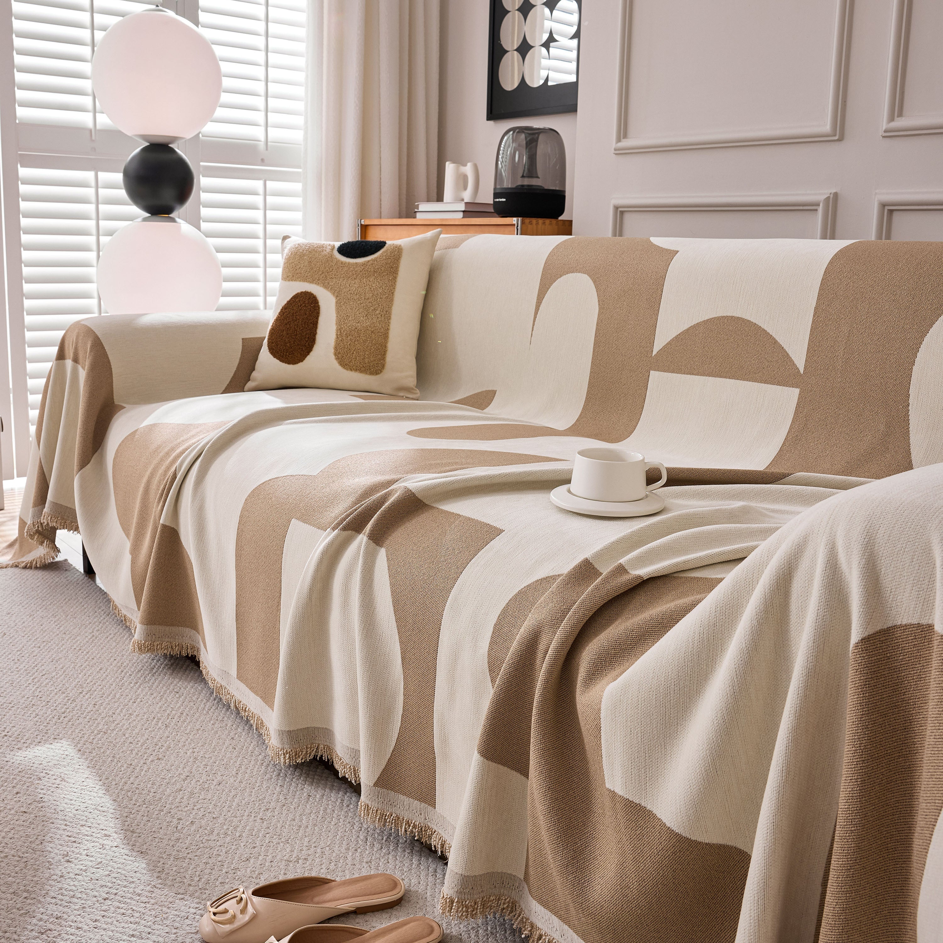 Modern Abstract Chenille Sofa Cover, Large Soft Throw Blanket with Tassels for Couch - Image 14