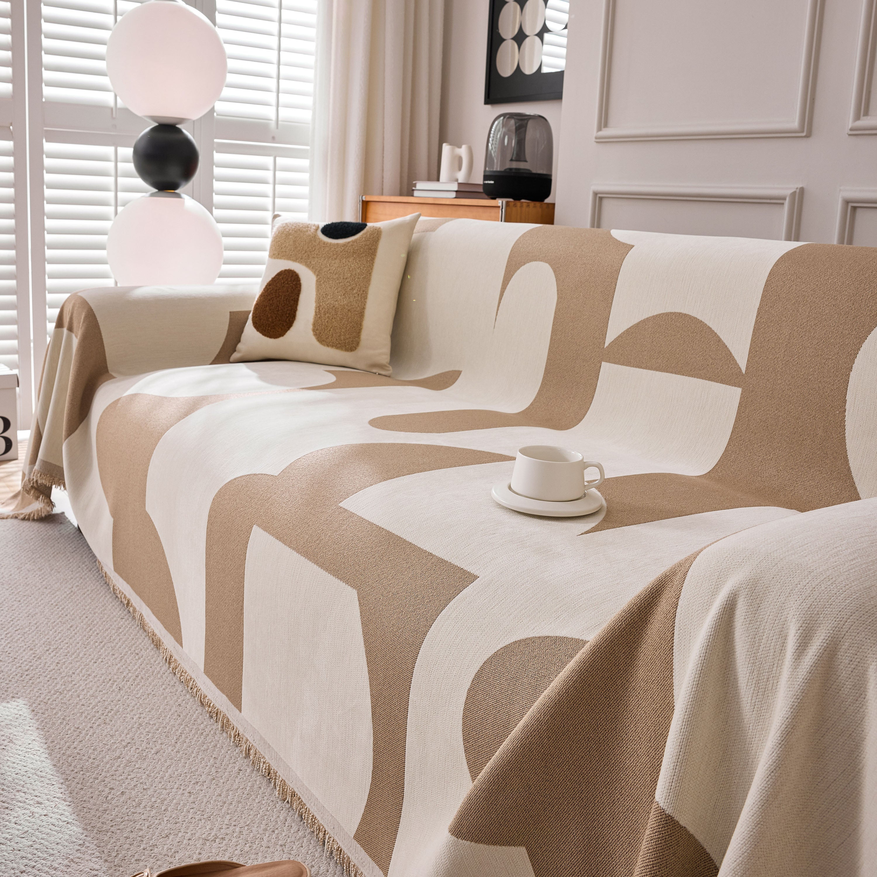 Modern Abstract Chenille Sofa Cover, Large Soft Throw Blanket with Tassels for Couch - Image 16