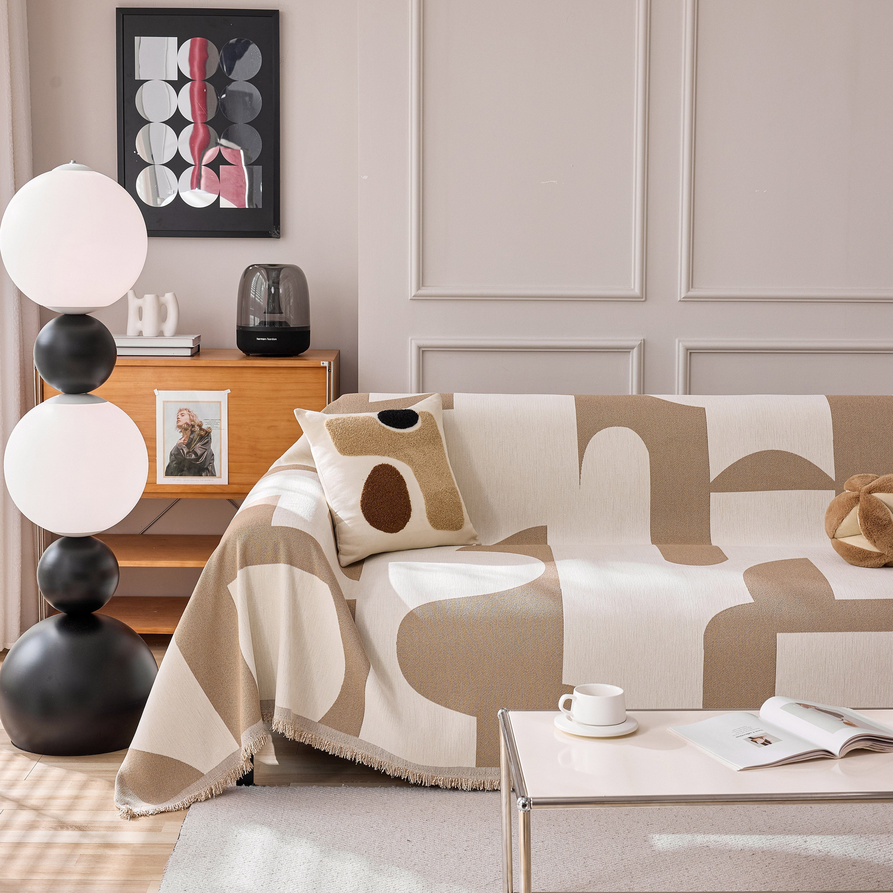 Modern Abstract Chenille Sofa Cover, Large Soft Throw Blanket with Tassels for Couch - Image 18