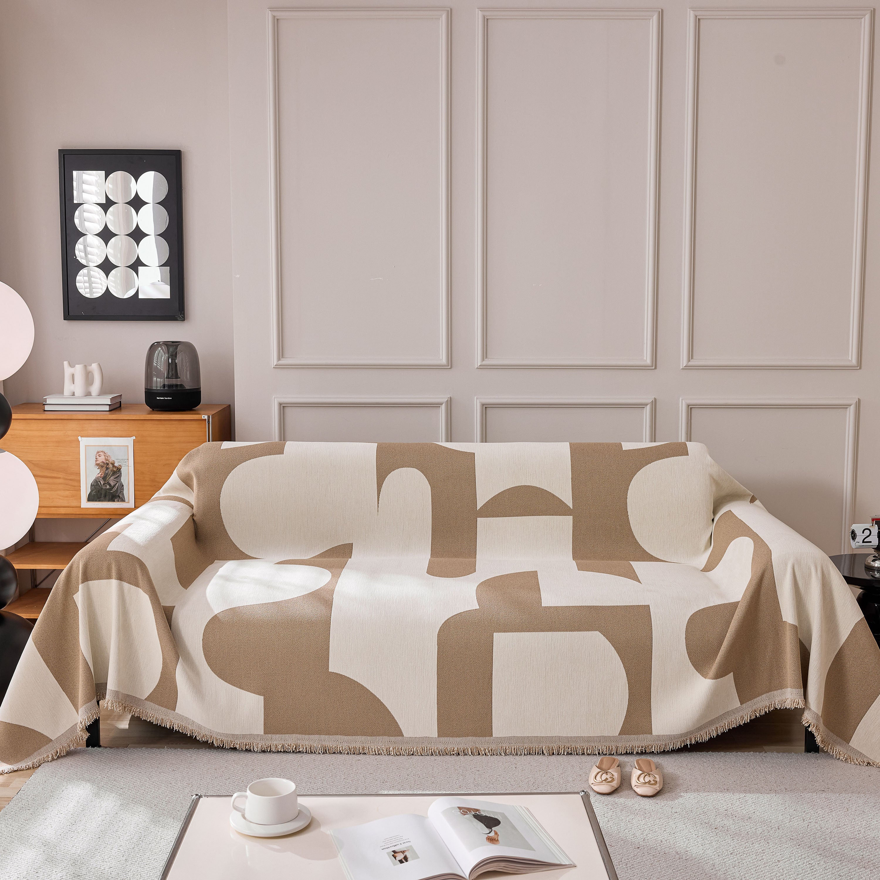 Modern Abstract Chenille Sofa Cover, Large Soft Throw Blanket with Tassels for Couch - Image 19