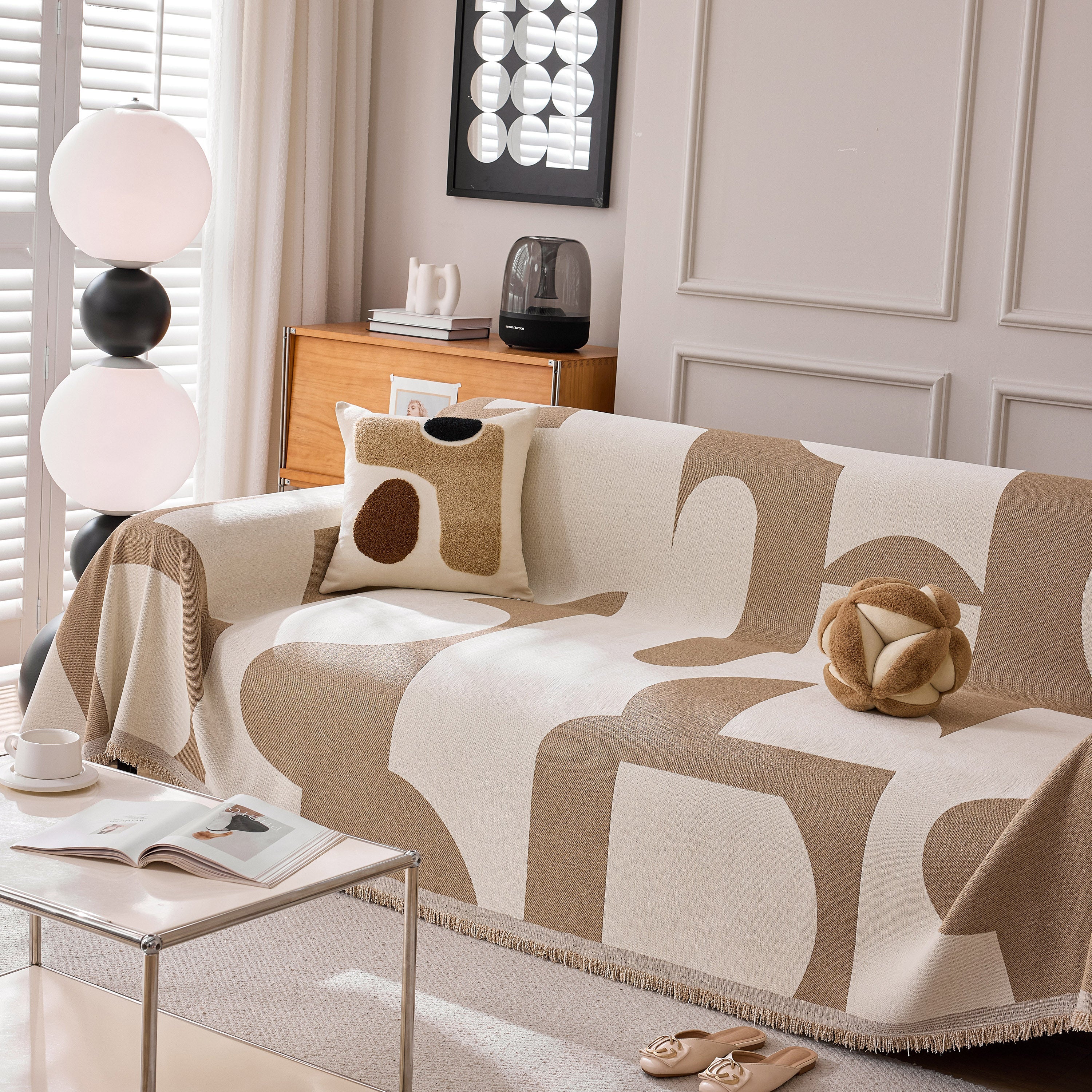 Modern Abstract Chenille Sofa Cover, Large Soft Throw Blanket with Tassels for Couch - Image 2