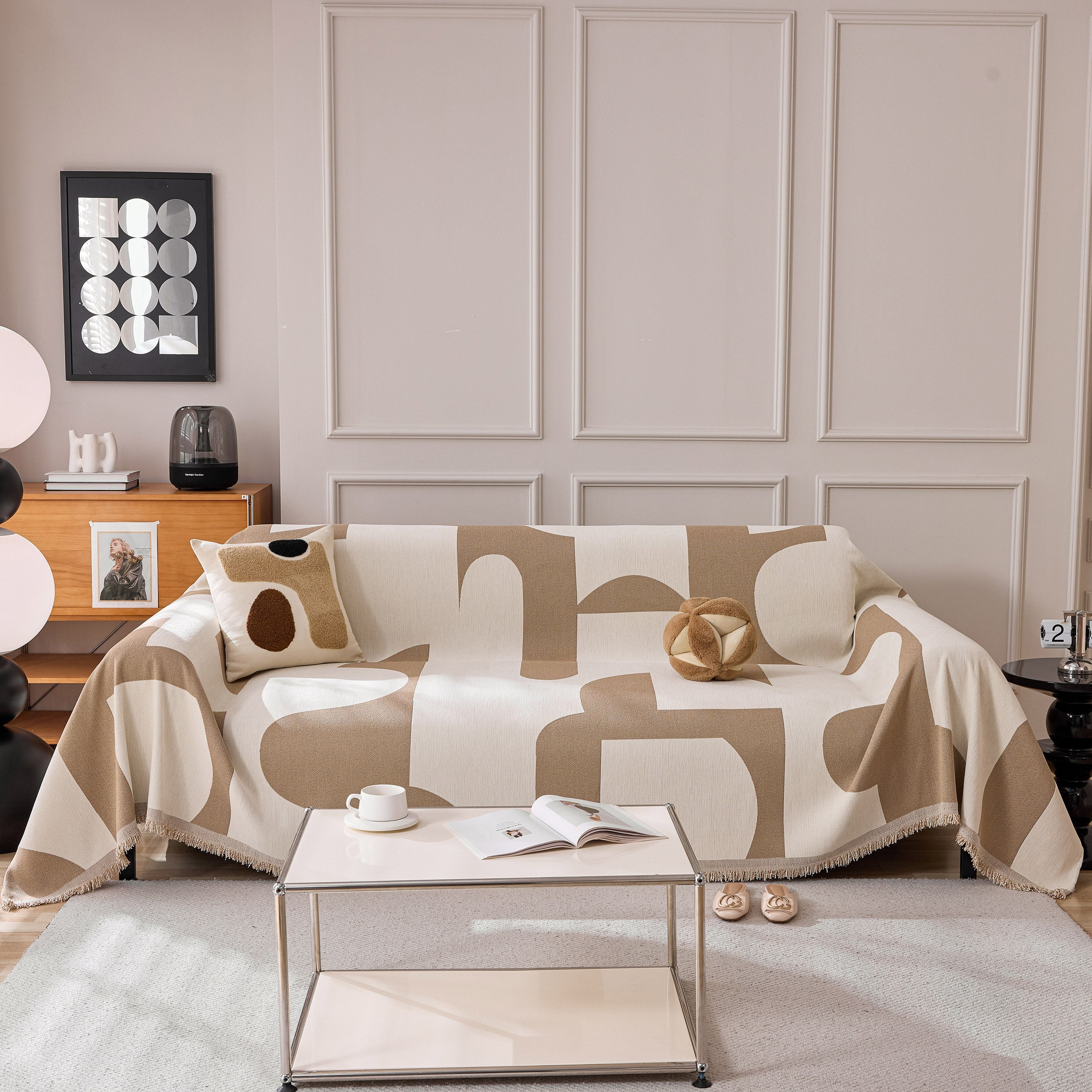 Modern Abstract Chenille Sofa Cover, Large Soft Throw Blanket with Tassels for Couch - Image 20