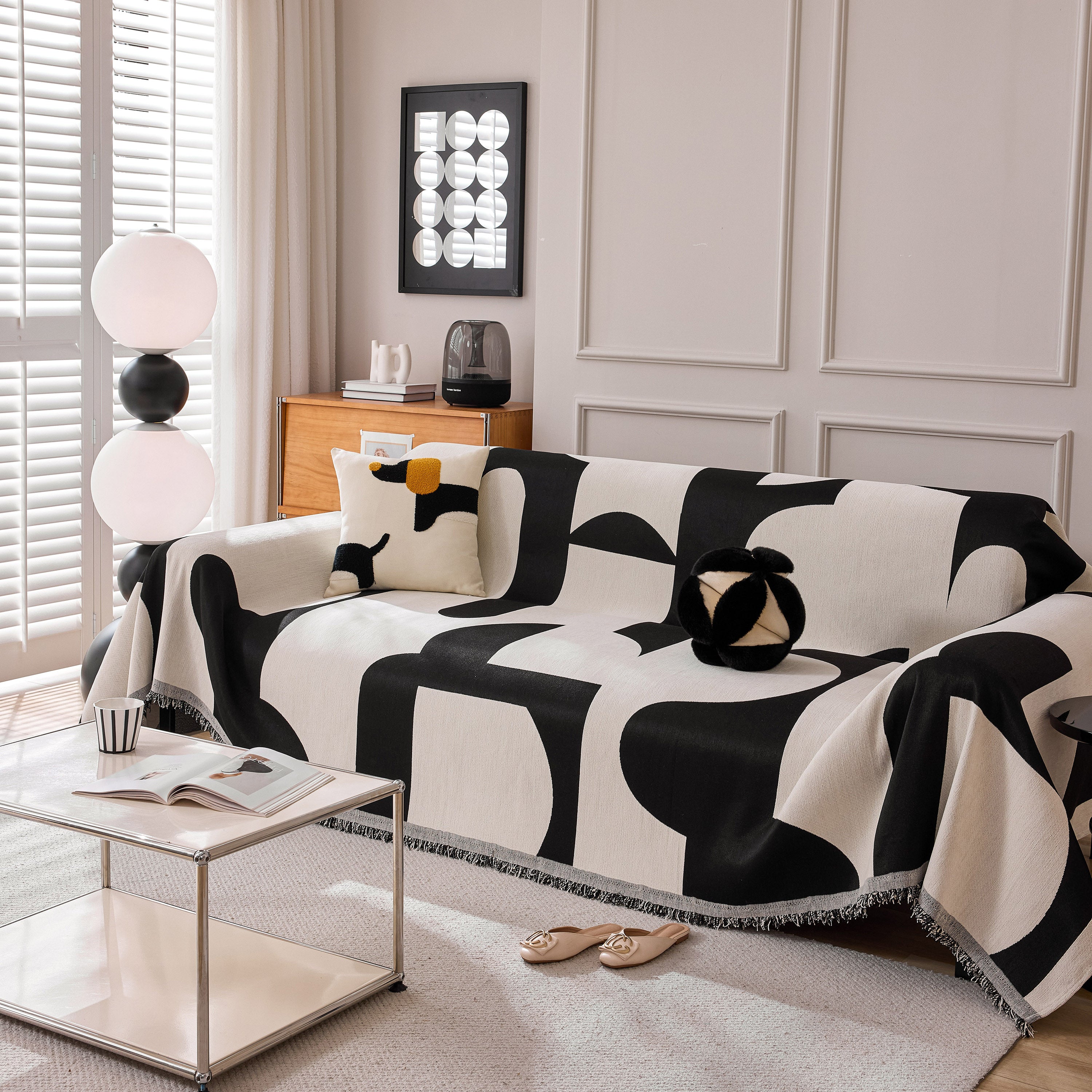 Modern Abstract Chenille Sofa Cover, Large Soft Throw Blanket with Tassels for Couch - Image 22