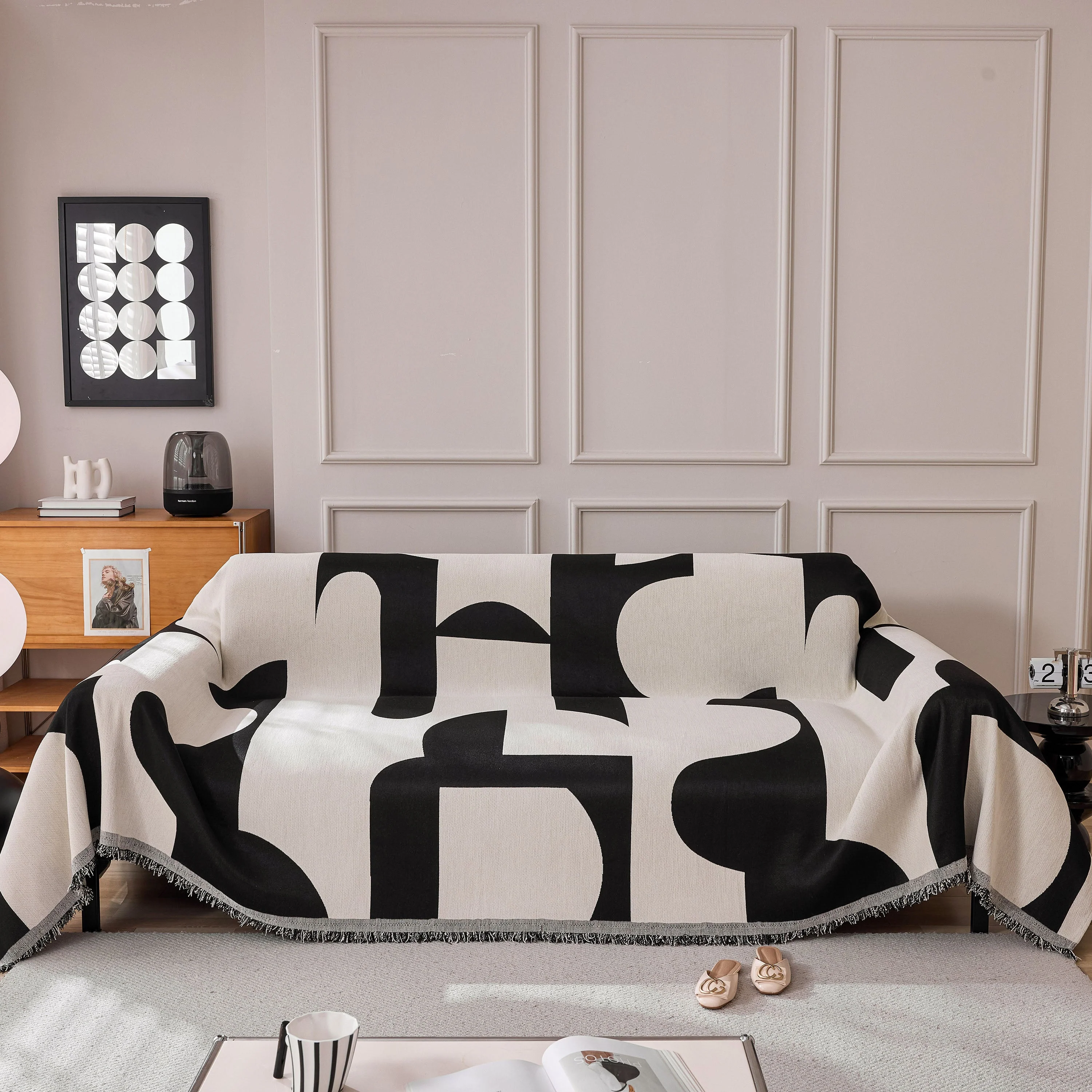 Modern Abstract Chenille Sofa Cover, Large Soft Throw Blanket with Tassels for Couch - Image 23