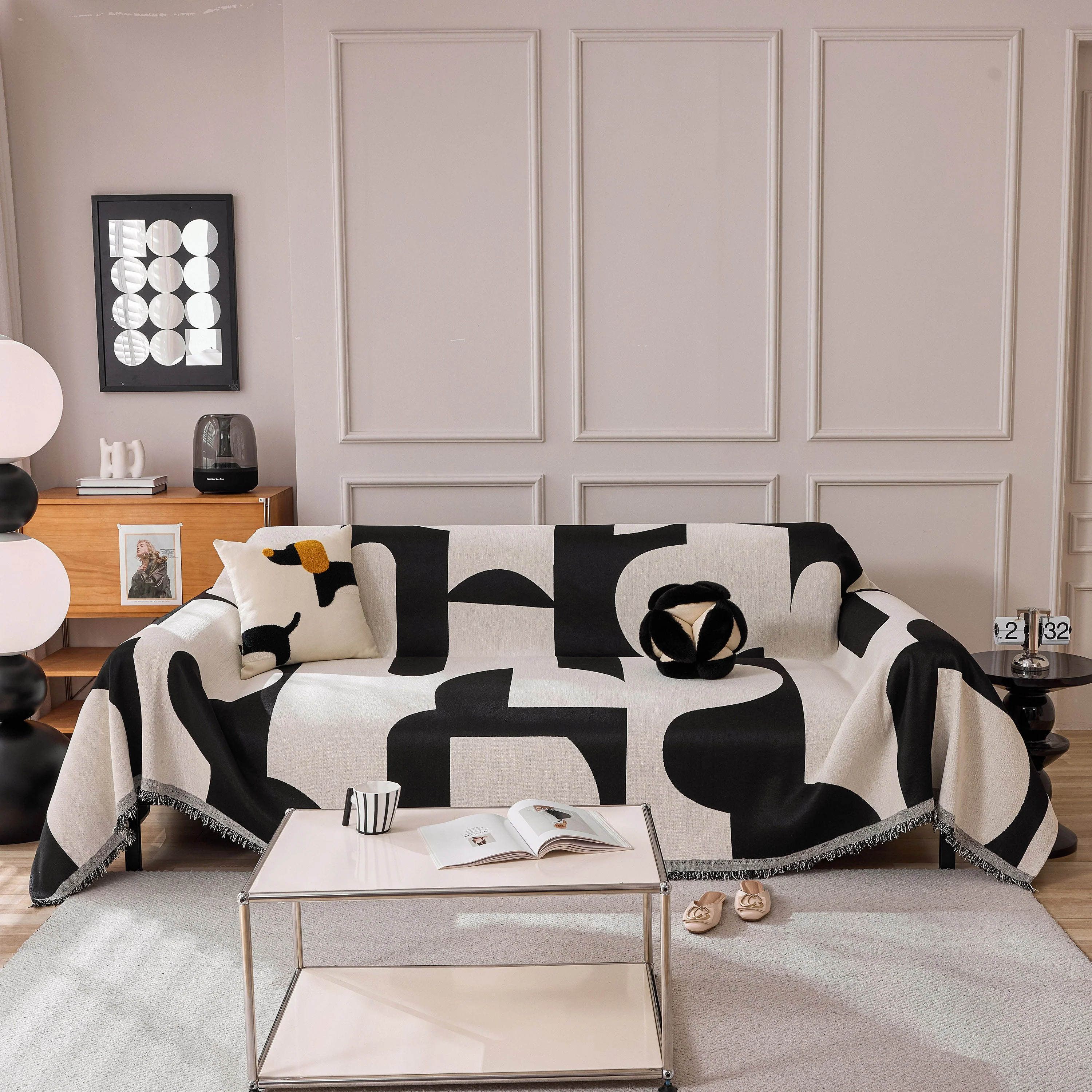 Modern Abstract Chenille Sofa Cover, Large Soft Throw Blanket with Tassels for Couch - Image 24