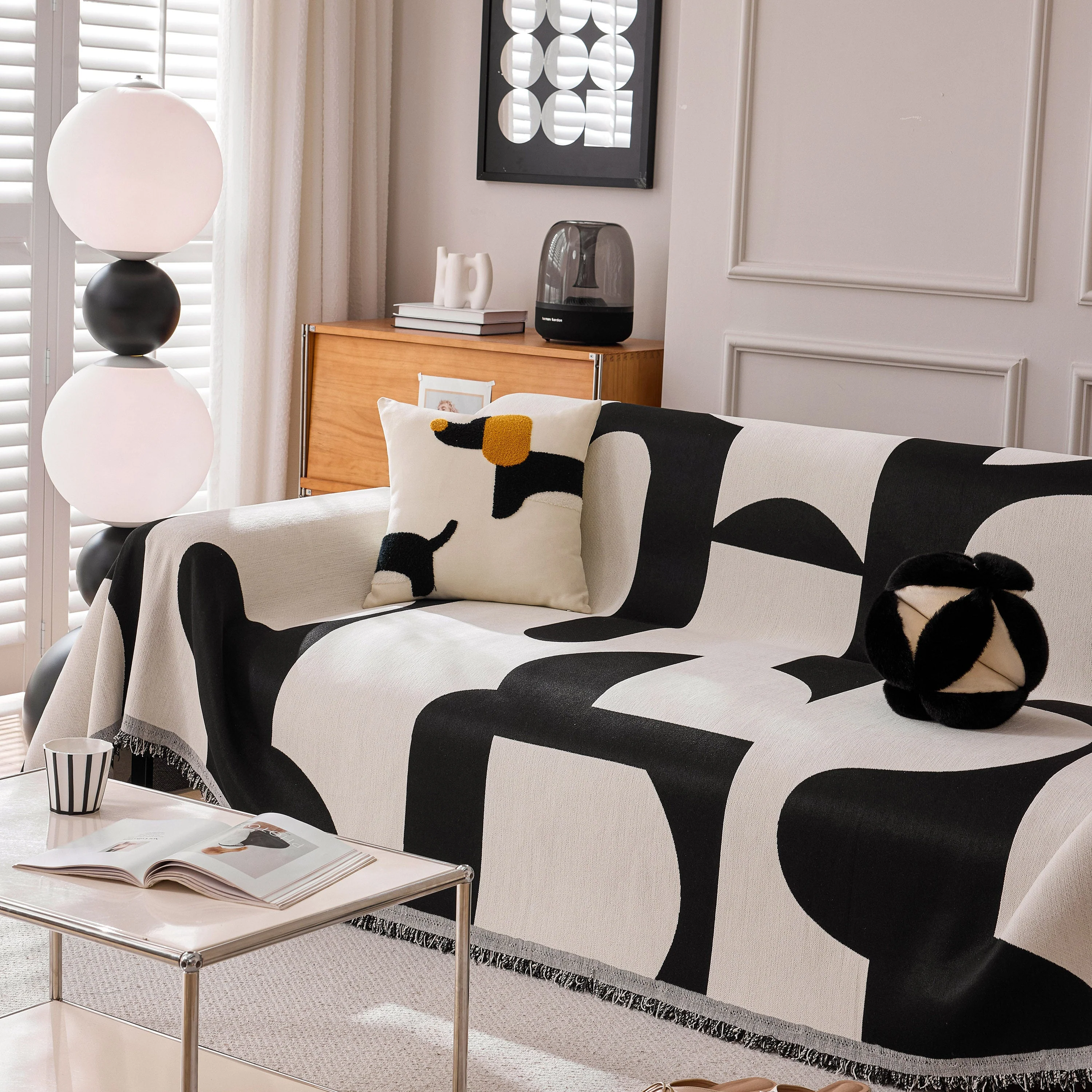Modern Abstract Chenille Sofa Cover, Large Soft Throw Blanket with Tassels for Couch - Image 26