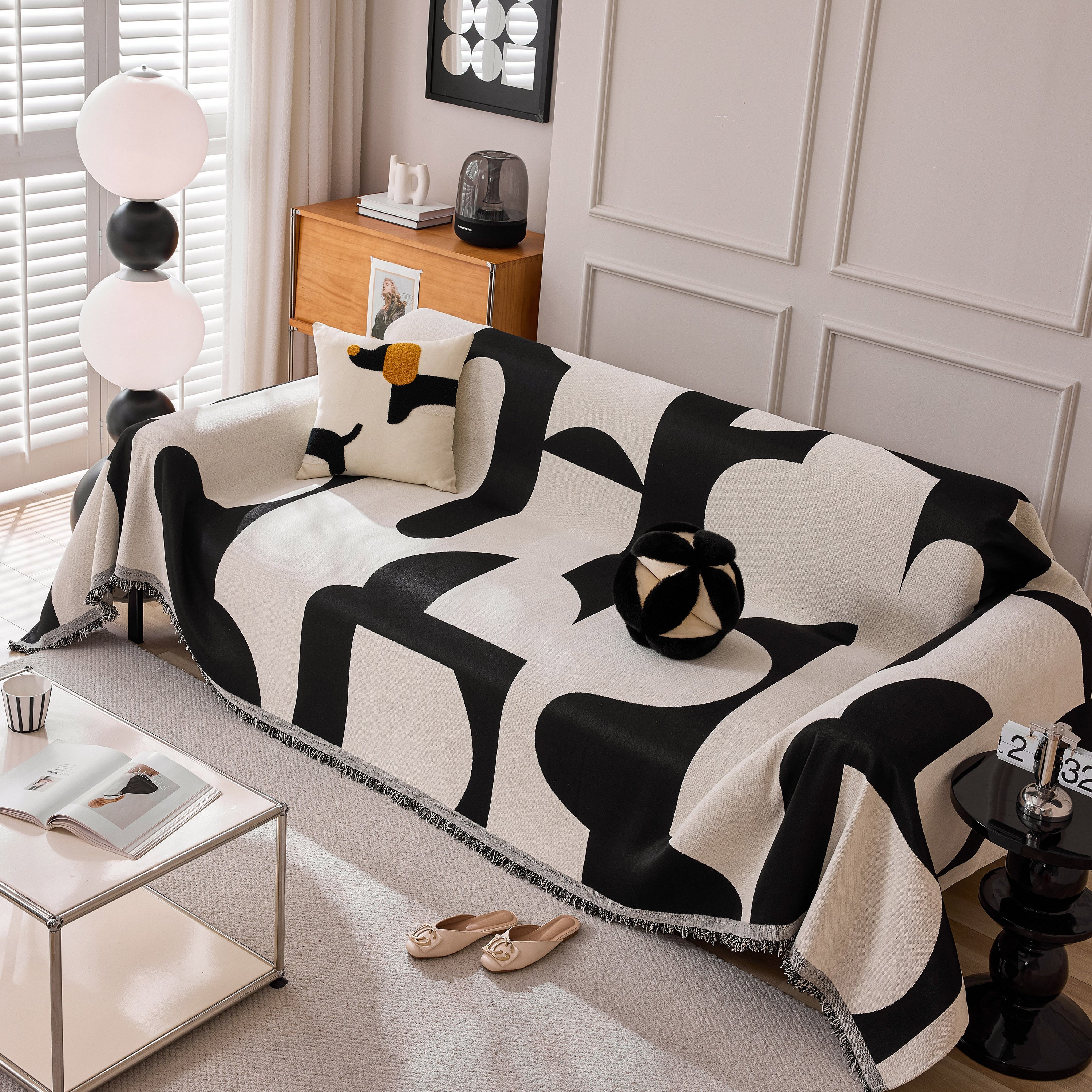 Modern Abstract Chenille Sofa Cover, Large Soft Throw Blanket with Tassels for Couch - Image 27