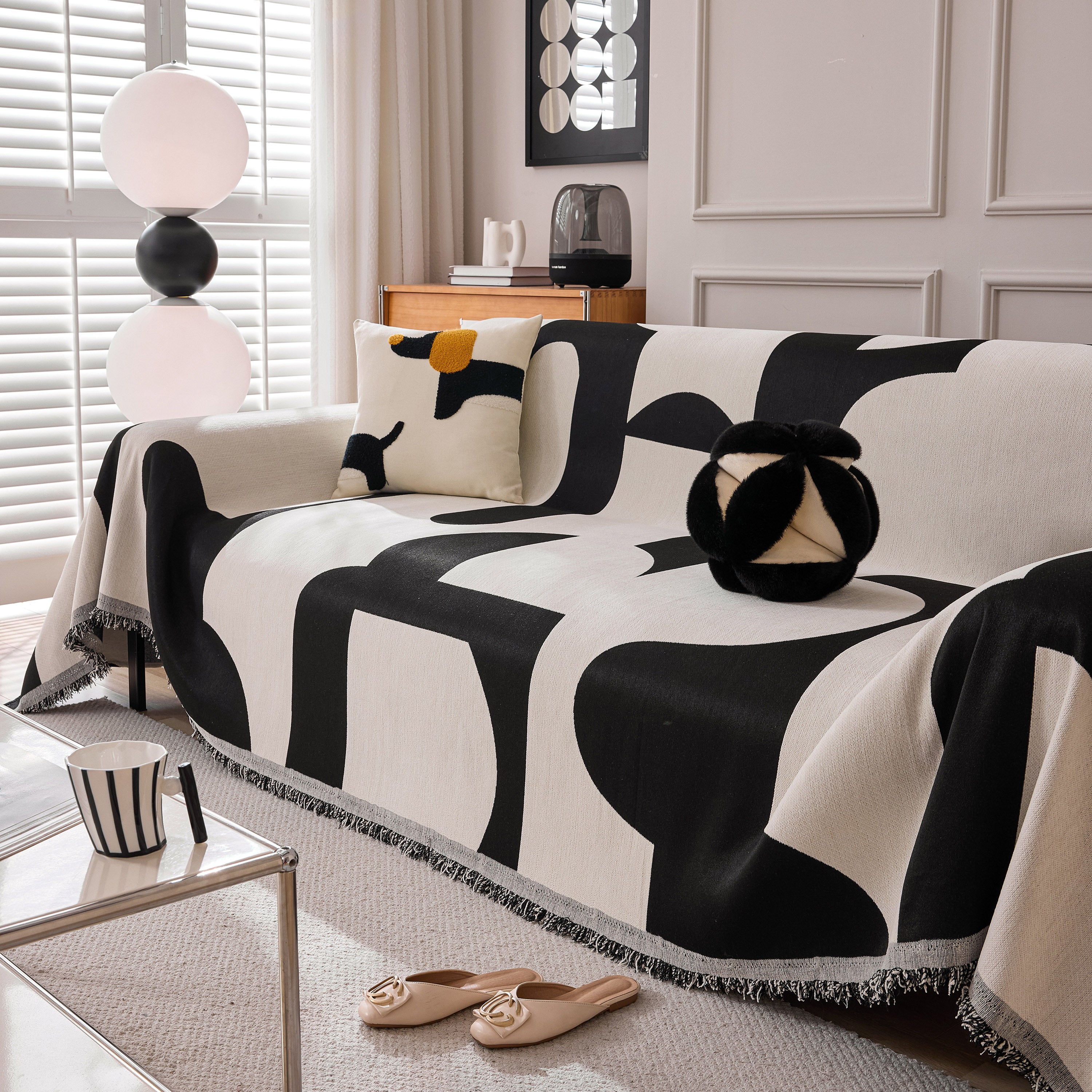 Modern Abstract Chenille Sofa Cover, Large Soft Throw Blanket with Tassels for Couch - Image 29
