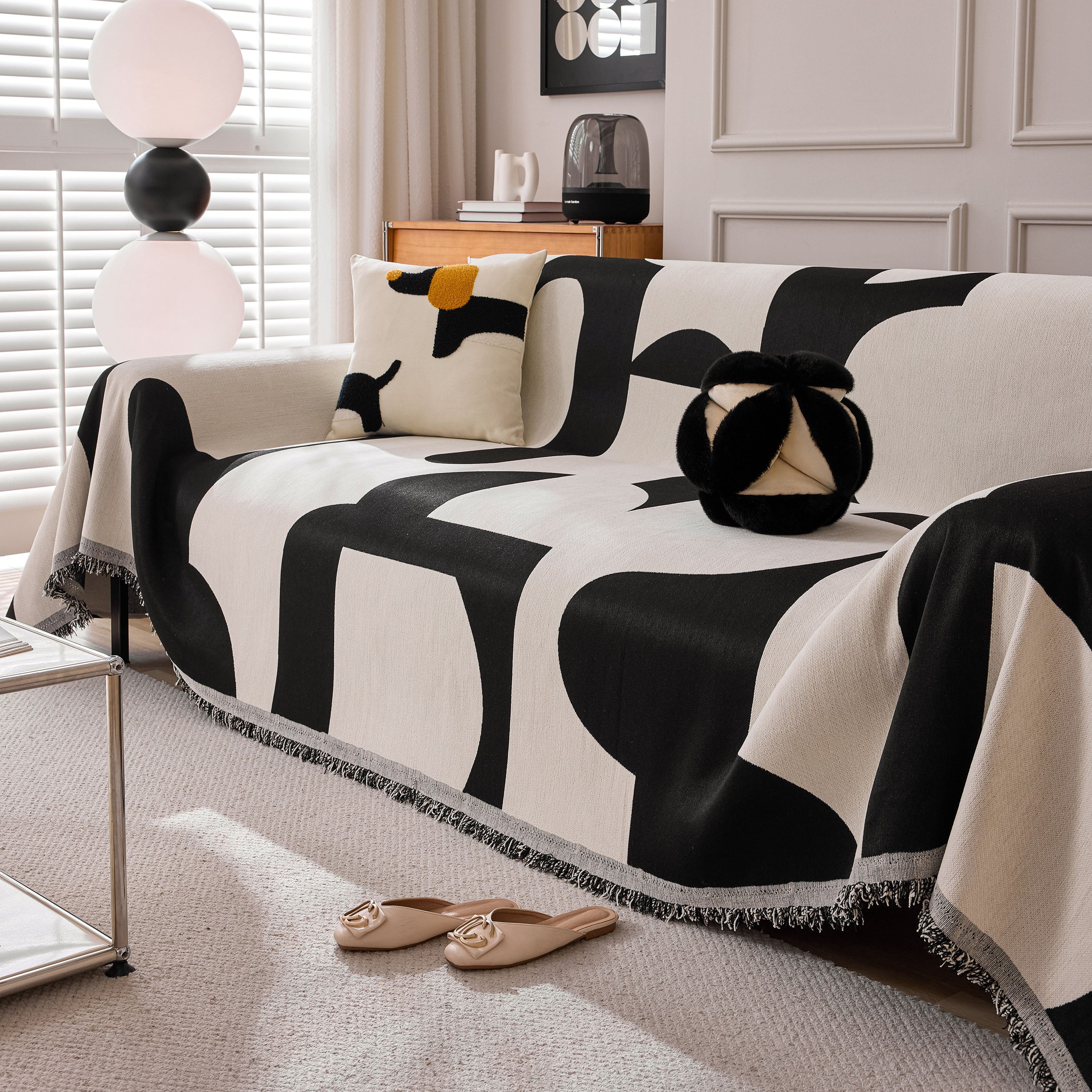 Modern Abstract Chenille Sofa Cover, Large Soft Throw Blanket with Tassels for Couch - Image 30