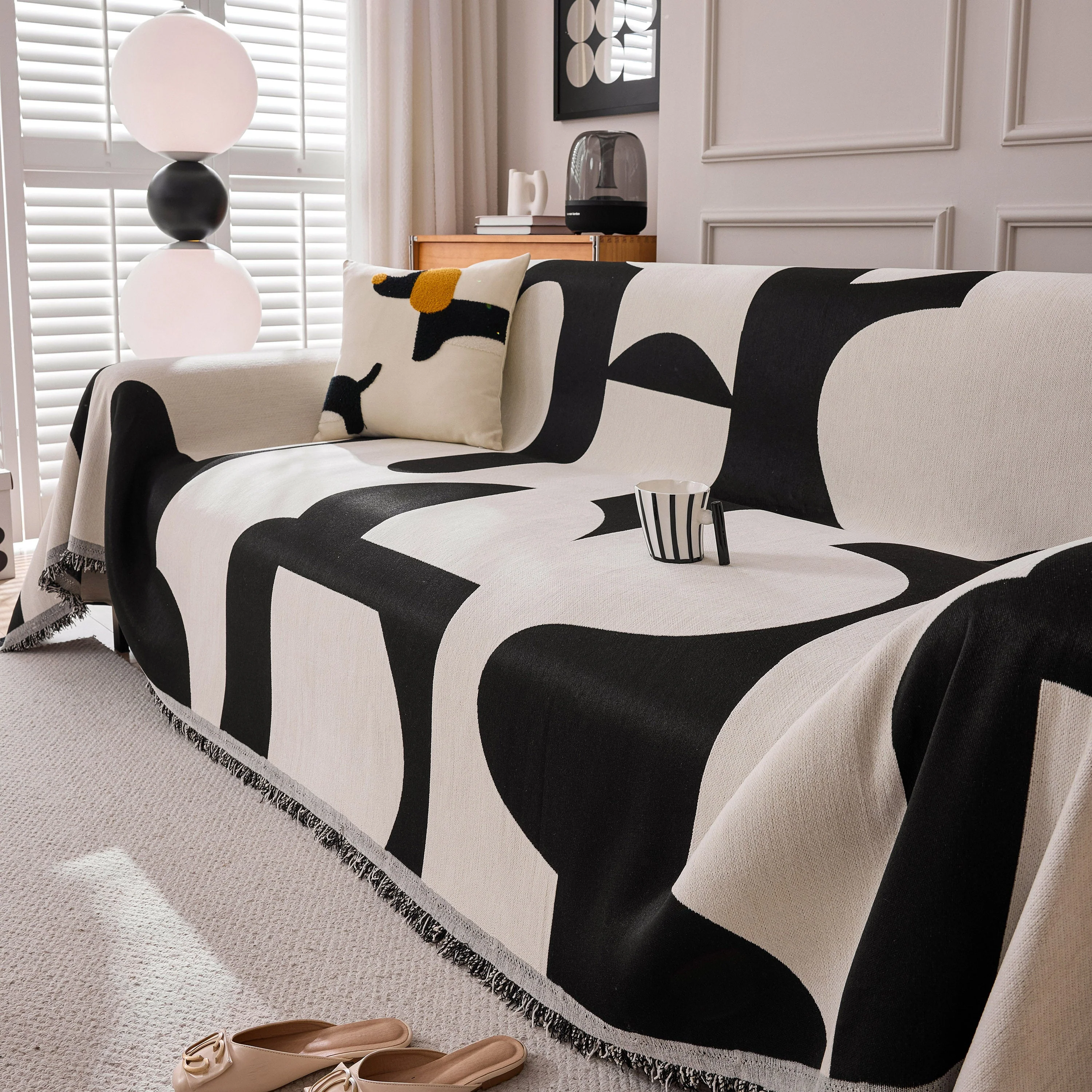 Modern Abstract Chenille Sofa Cover, Large Soft Throw Blanket with Tassels for Couch - Image 31
