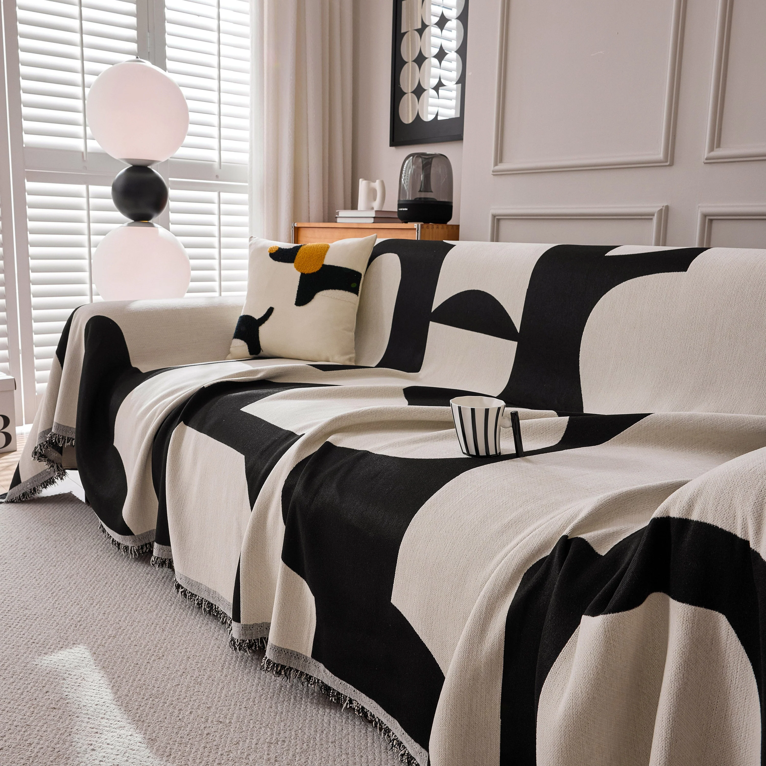 Modern Abstract Chenille Sofa Cover, Large Soft Throw Blanket with Tassels for Couch - Image 32