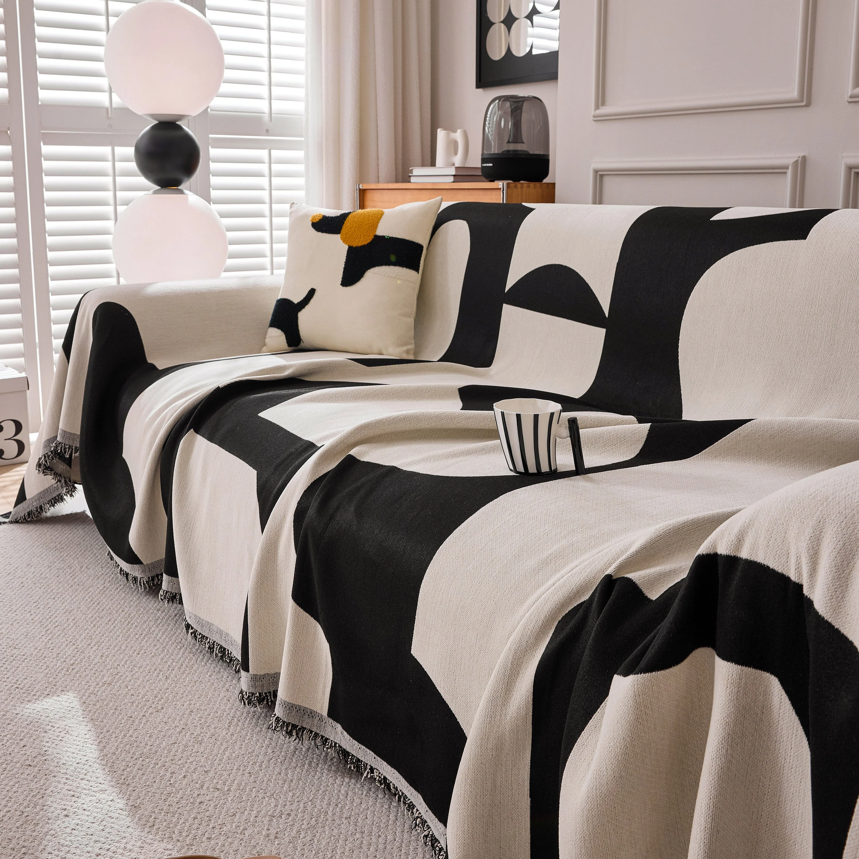 Modern Abstract Chenille Sofa Cover, Large Soft Throw Blanket with Tassels for Couch - Image 33