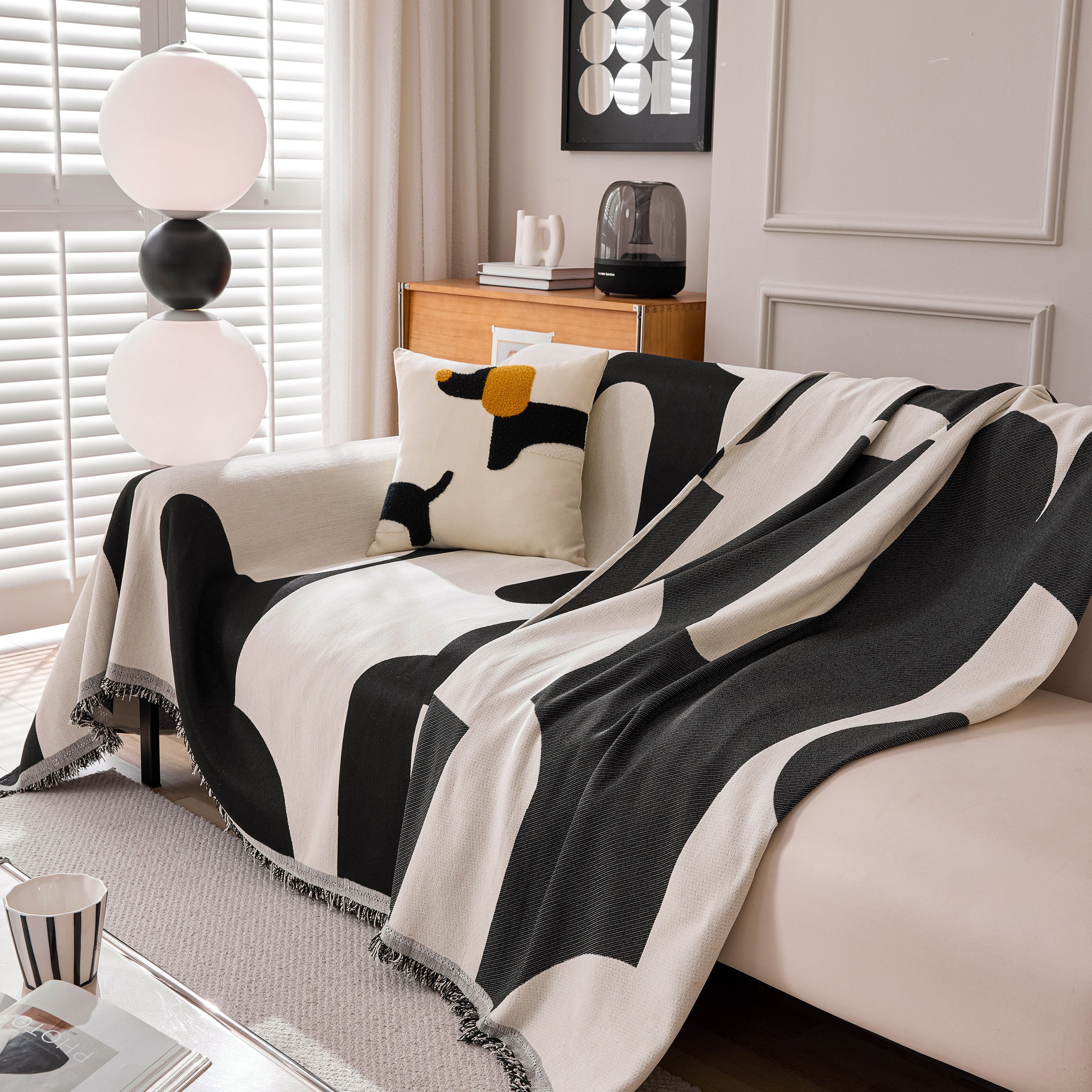 Modern Abstract Chenille Sofa Cover, Large Soft Throw Blanket with Tassels for Couch - Image 35