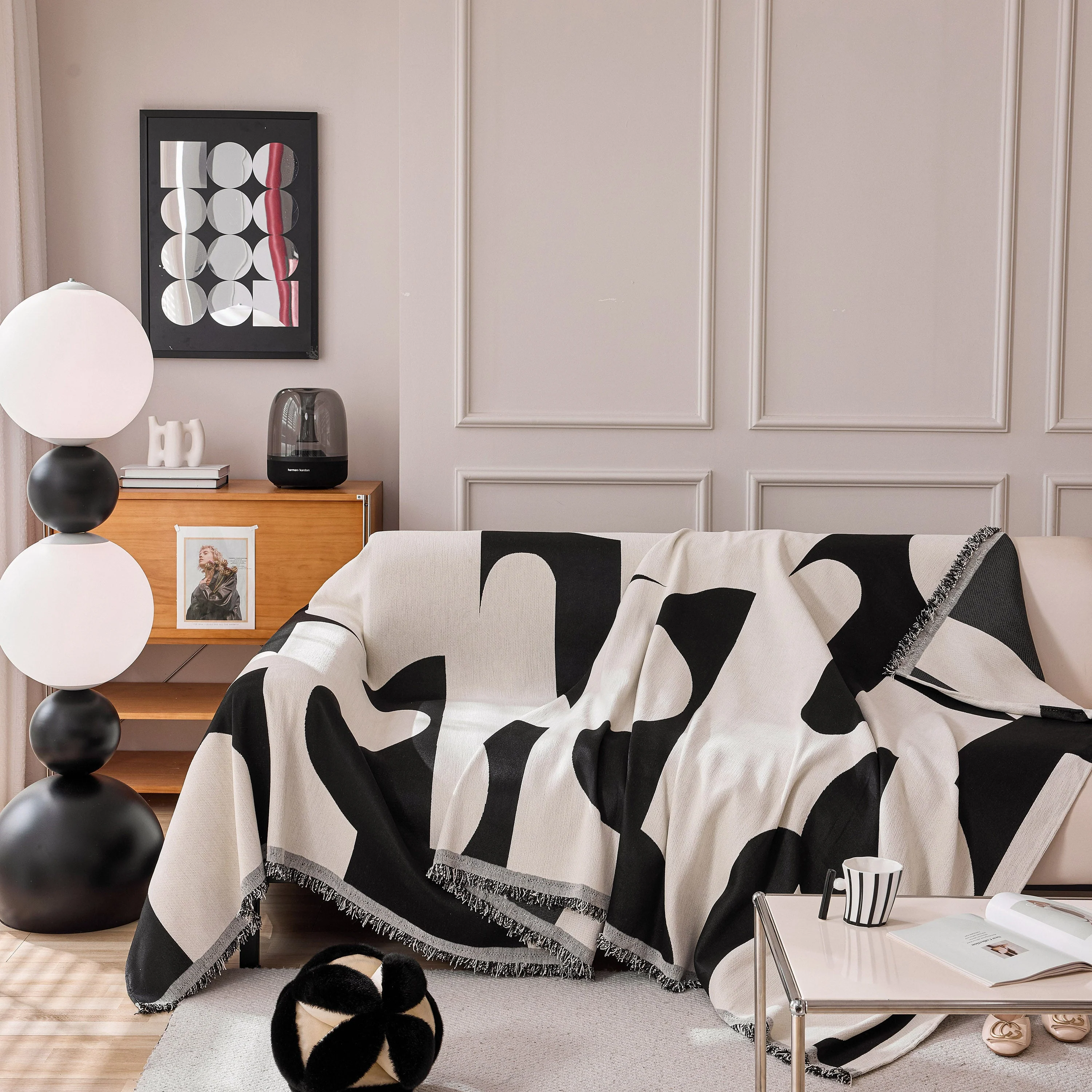 Modern Abstract Chenille Sofa Cover, Large Soft Throw Blanket with Tassels for Couch - Image 36