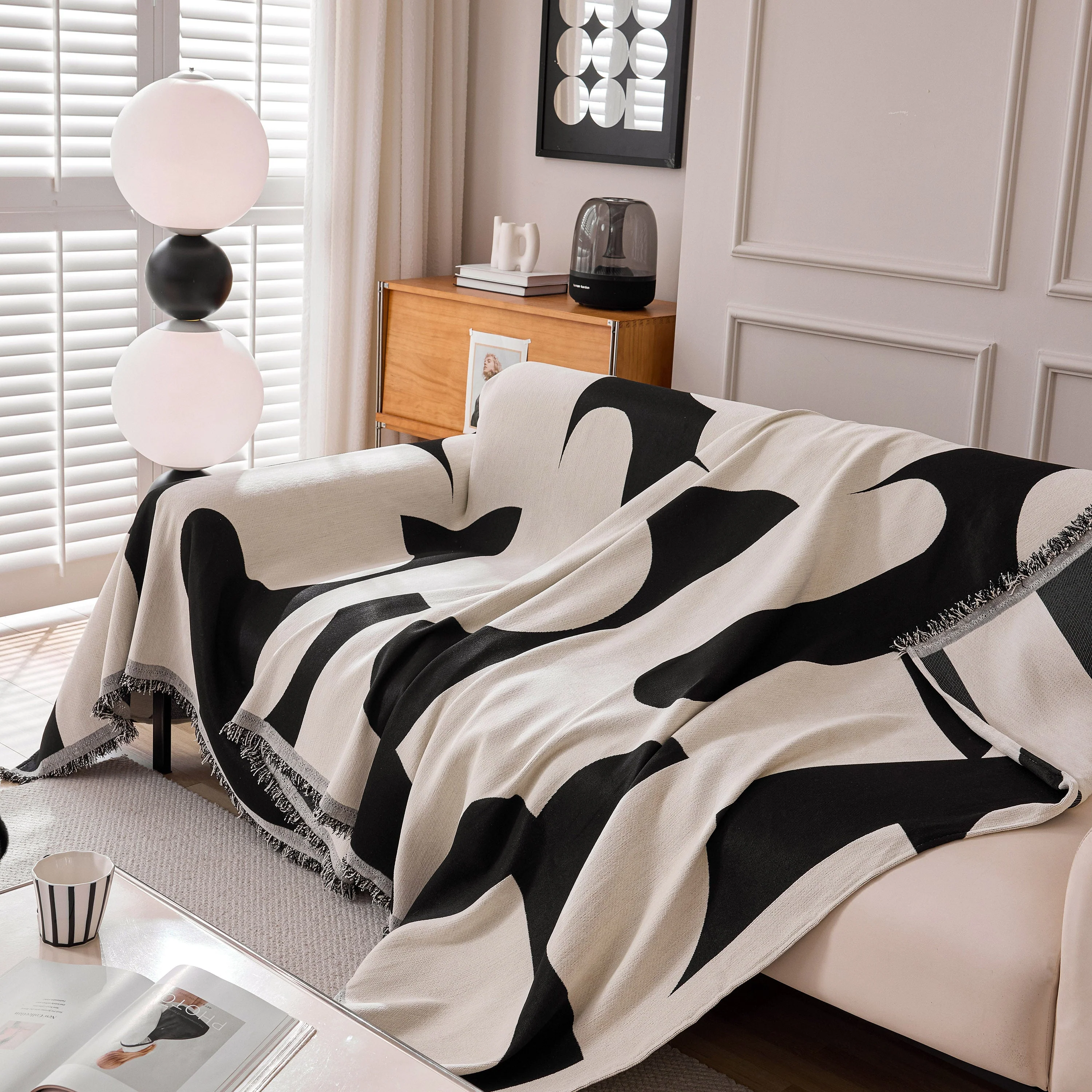 Modern Abstract Chenille Sofa Cover, Large Soft Throw Blanket with Tassels for Couch - Image 37