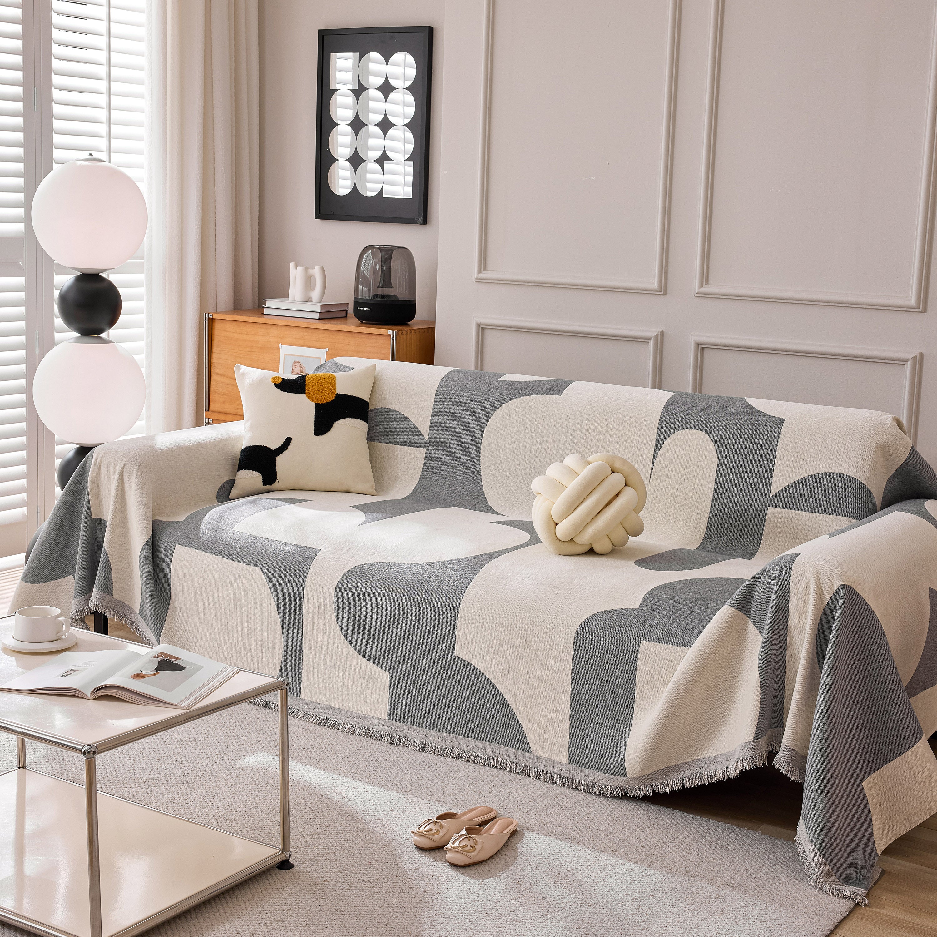 Modern Abstract Chenille Sofa Cover, Large Soft Throw Blanket with Tassels for Couch - Image 42