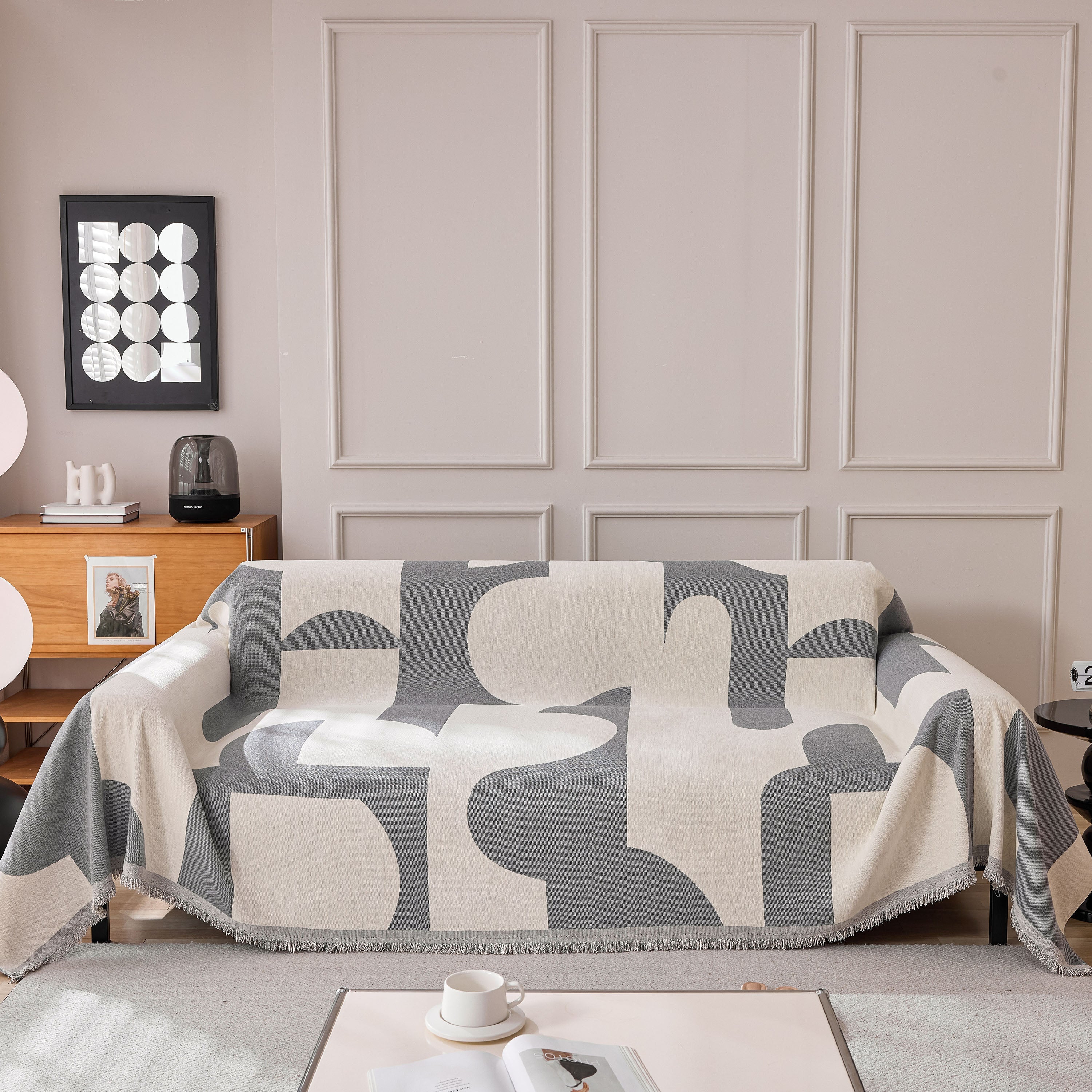 Modern Abstract Chenille Sofa Cover, Large Soft Throw Blanket with Tassels for Couch - Image 43