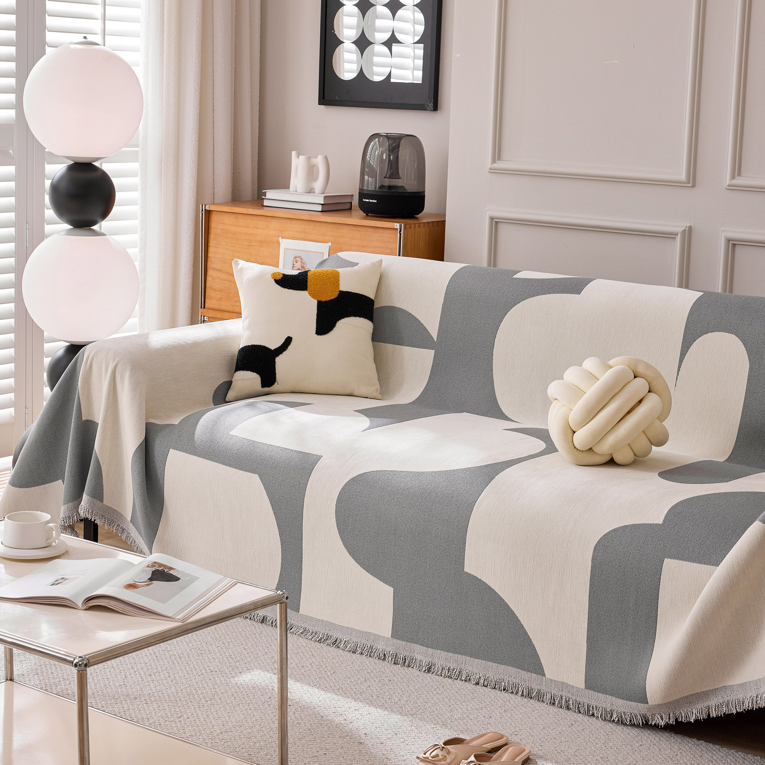 Modern Abstract Chenille Sofa Cover, Large Soft Throw Blanket with Tassels for Couch - Image 44