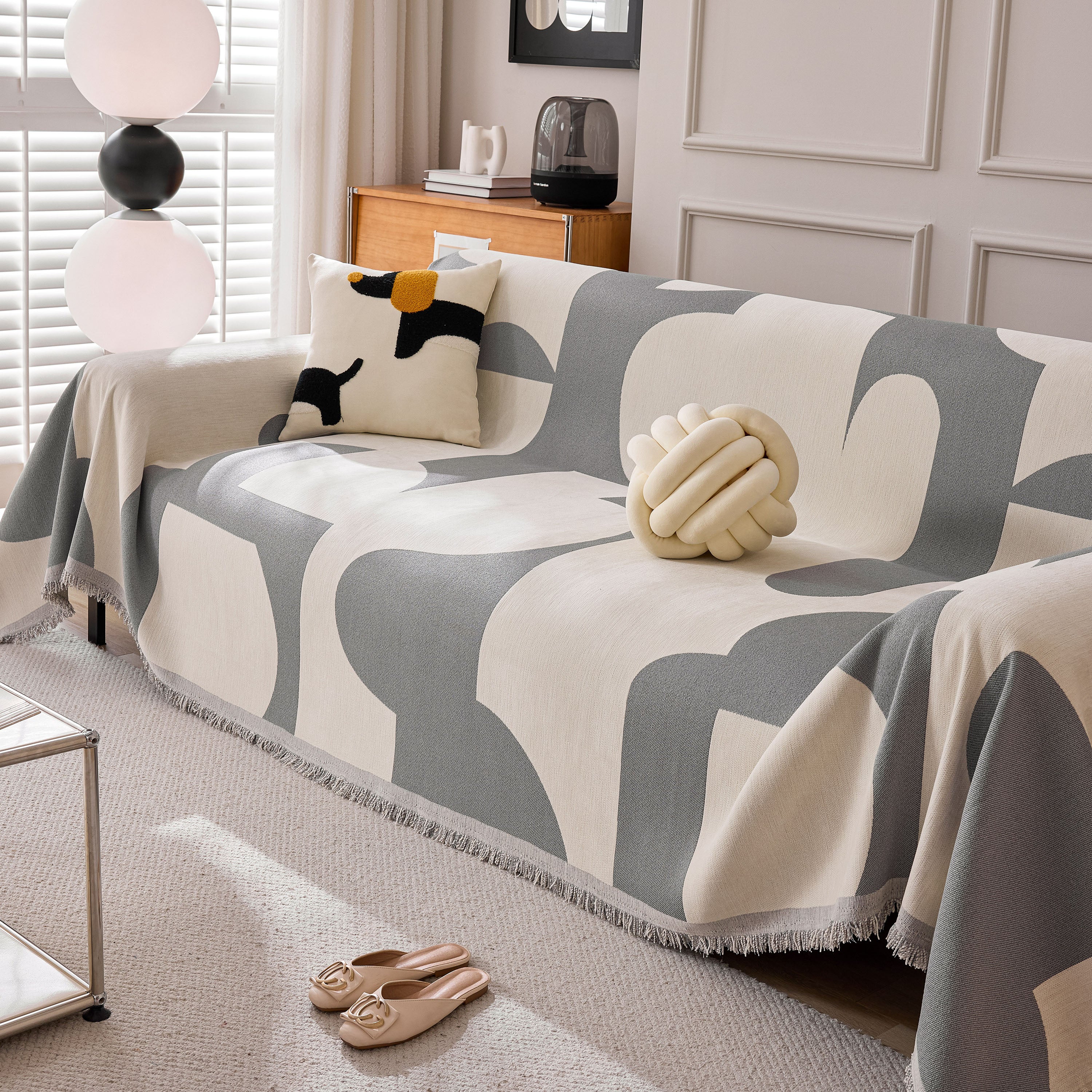 Modern Abstract Chenille Sofa Cover, Large Soft Throw Blanket with Tassels for Couch - Image 46