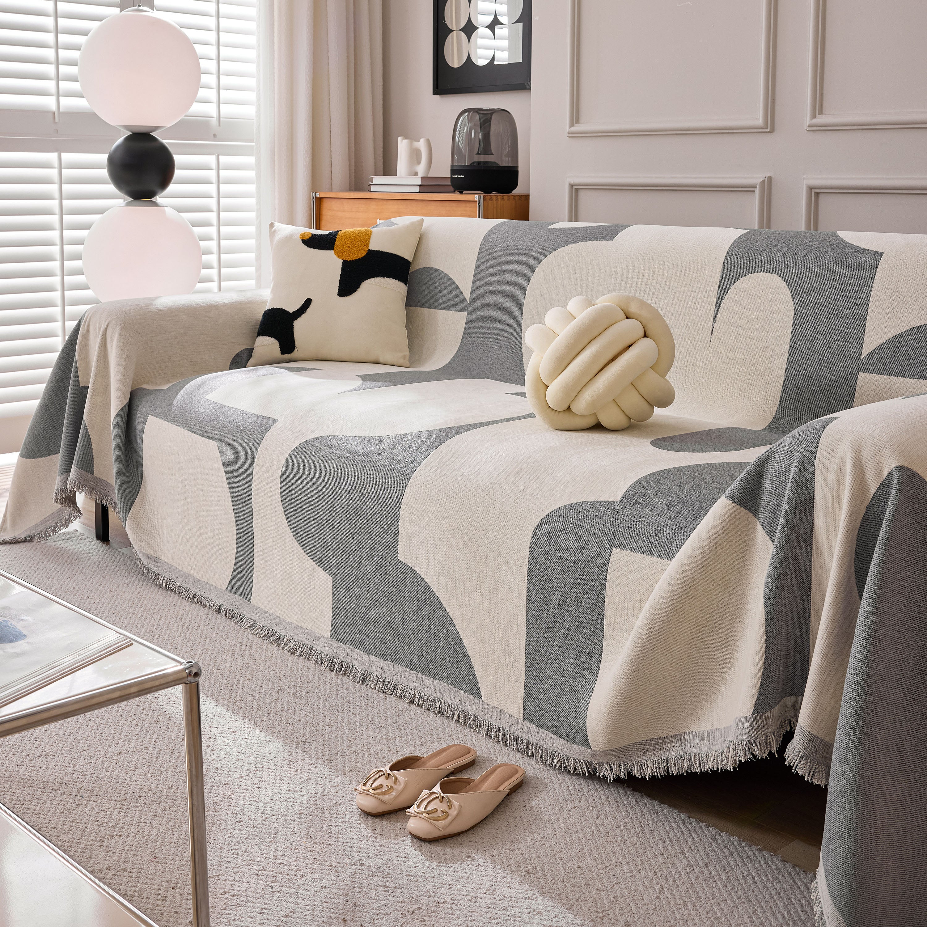 Modern Abstract Chenille Sofa Cover, Large Soft Throw Blanket with Tassels for Couch - Image 52