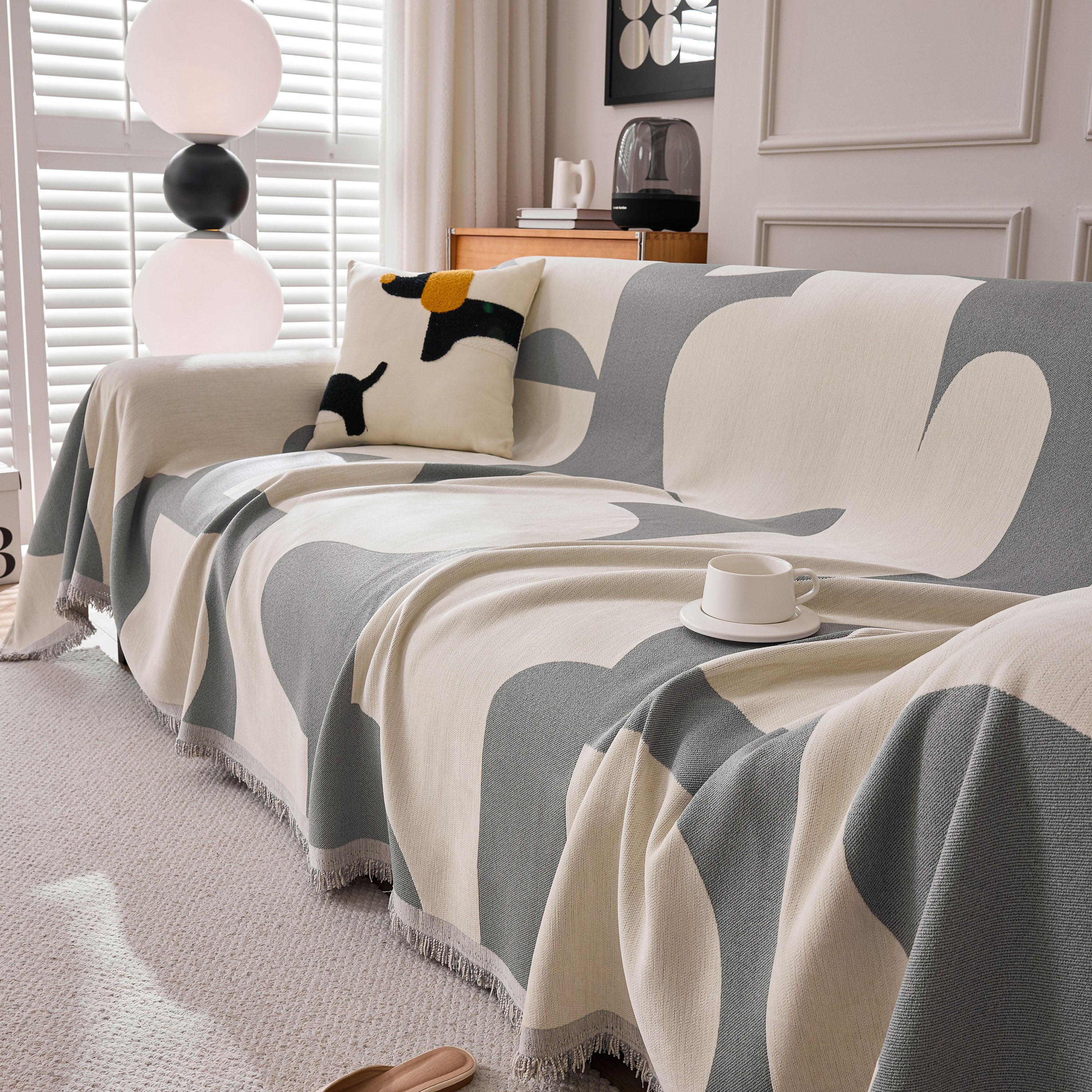 Modern Abstract Chenille Sofa Cover, Large Soft Throw Blanket with Tassels for Couch - Image 54