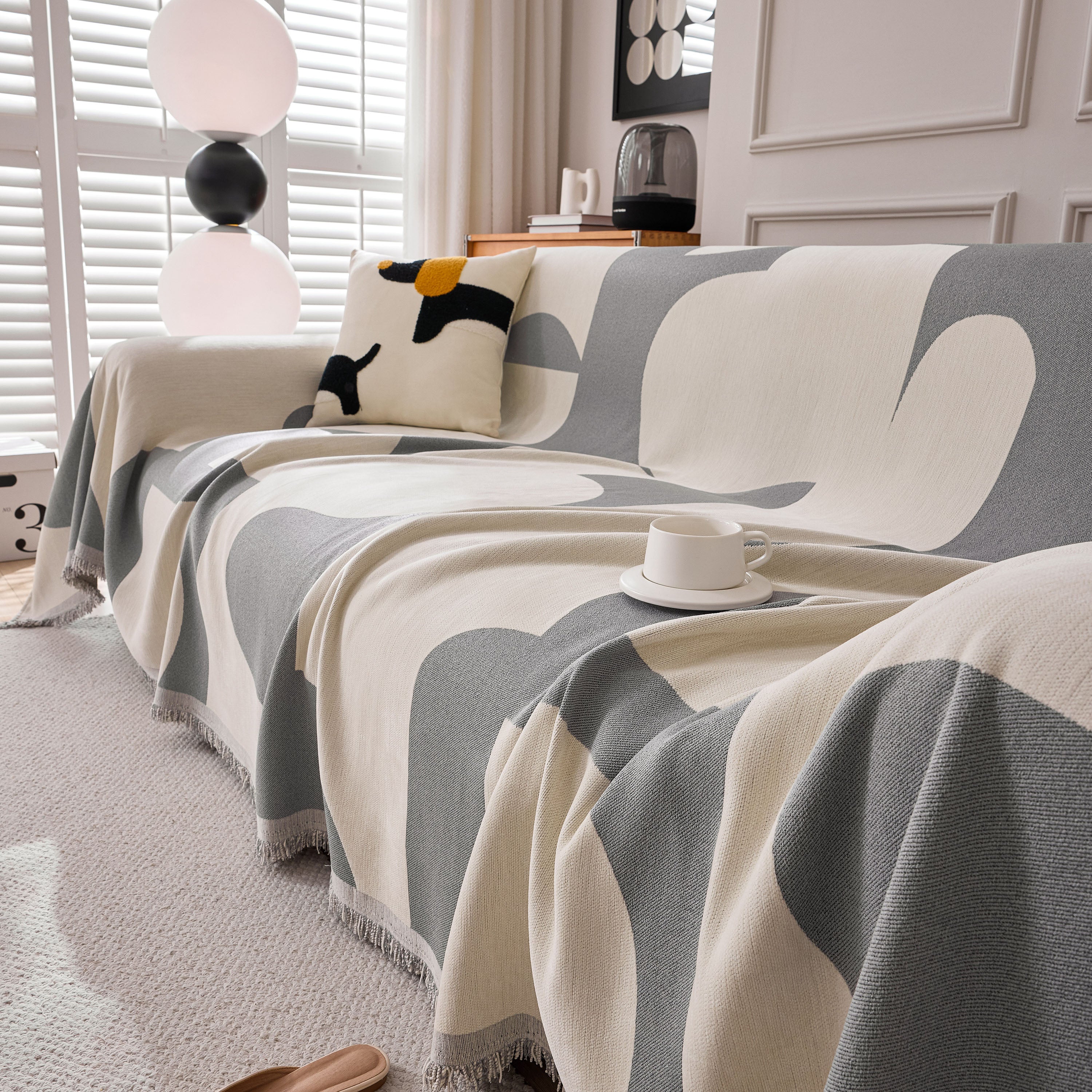 Modern Abstract Chenille Sofa Cover, Large Soft Throw Blanket with Tassels for Couch - Image 55