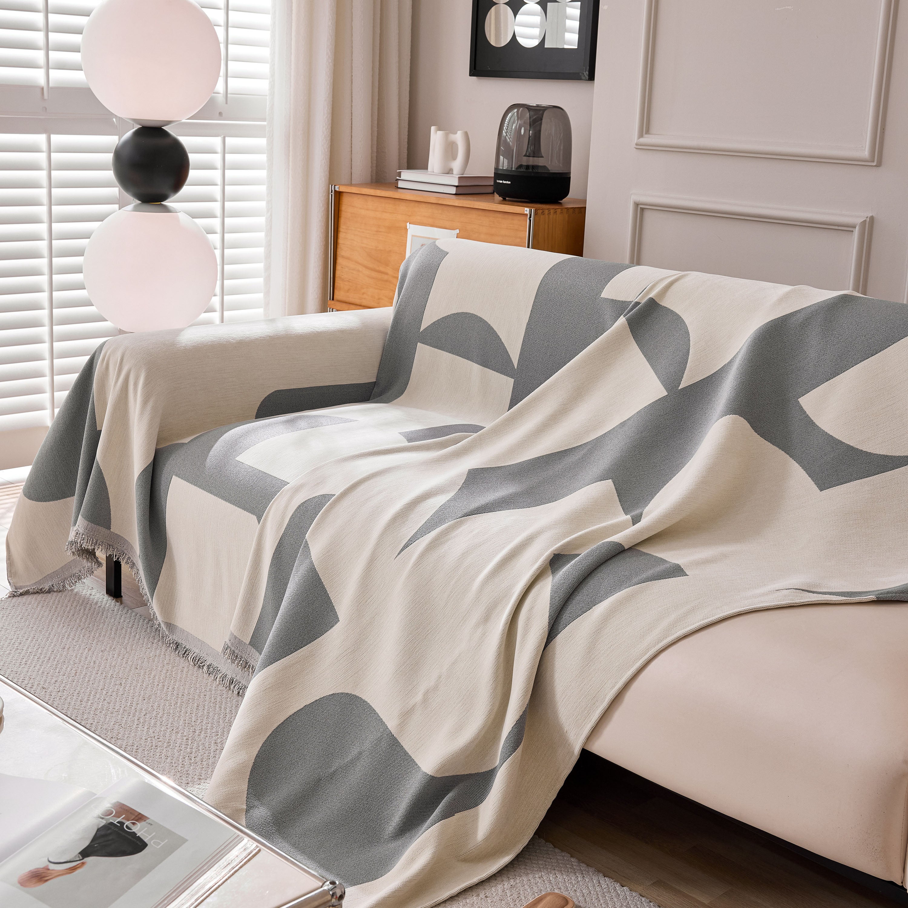Modern Abstract Chenille Sofa Cover, Large Soft Throw Blanket with Tassels for Couch - Image 56