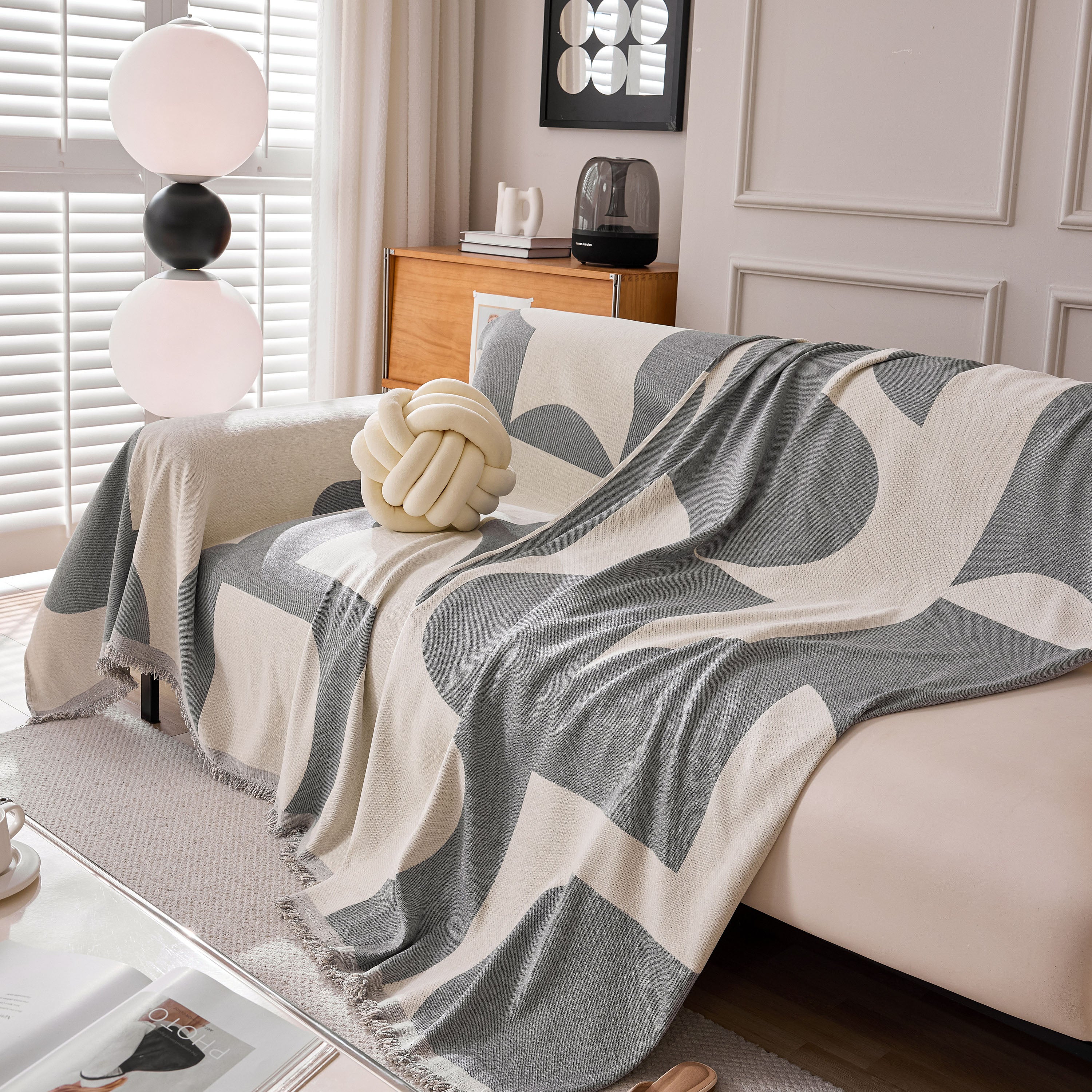 Modern Abstract Chenille Sofa Cover, Large Soft Throw Blanket with Tassels for Couch - Image 57