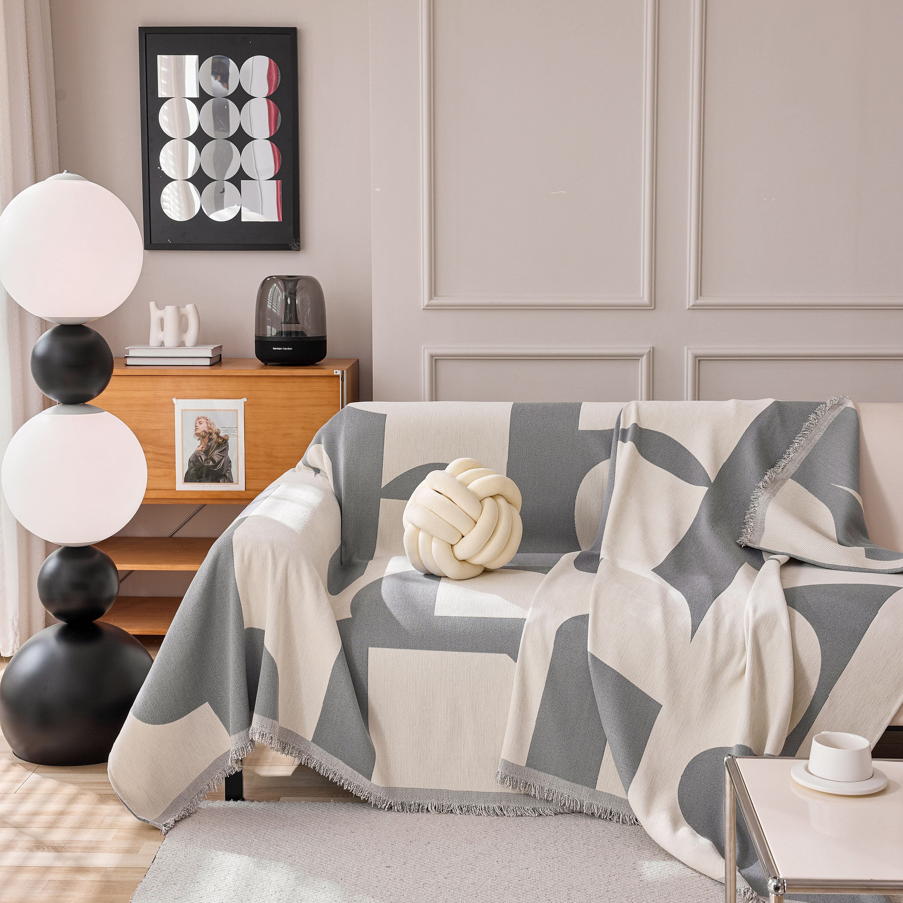 Modern Abstract Chenille Sofa Cover, Large Soft Throw Blanket with Tassels for Couch - Image 58