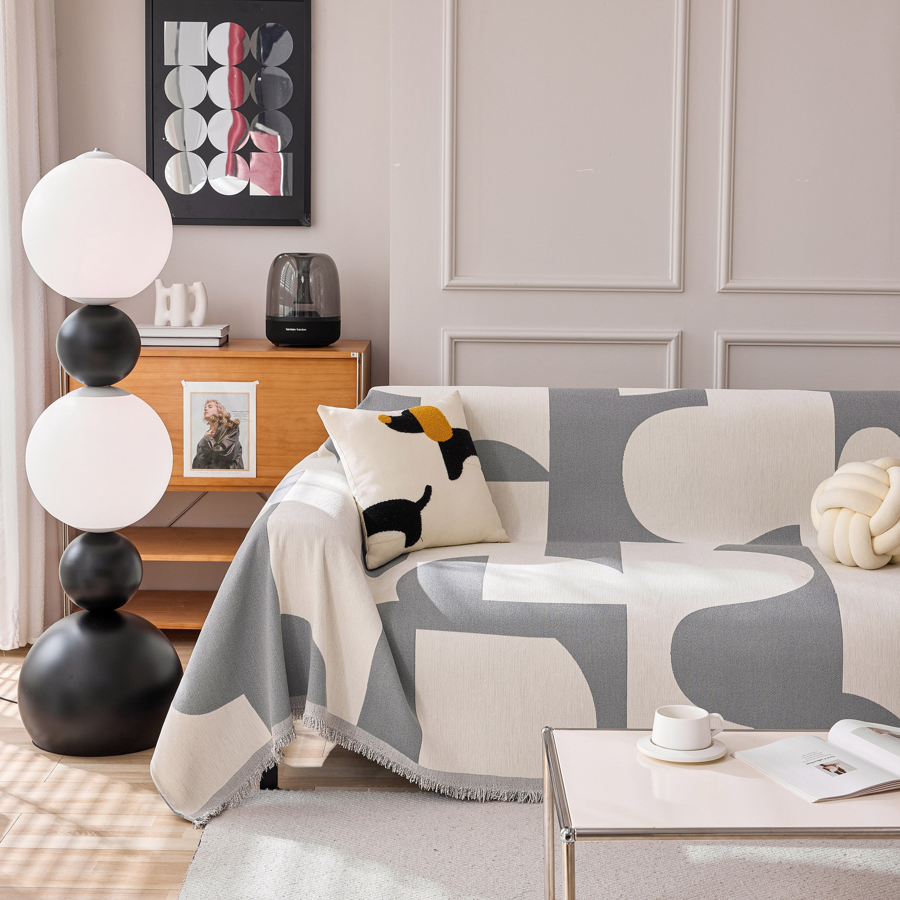 Modern Abstract Chenille Sofa Cover, Large Soft Throw Blanket with Tassels for Couch - Image 59