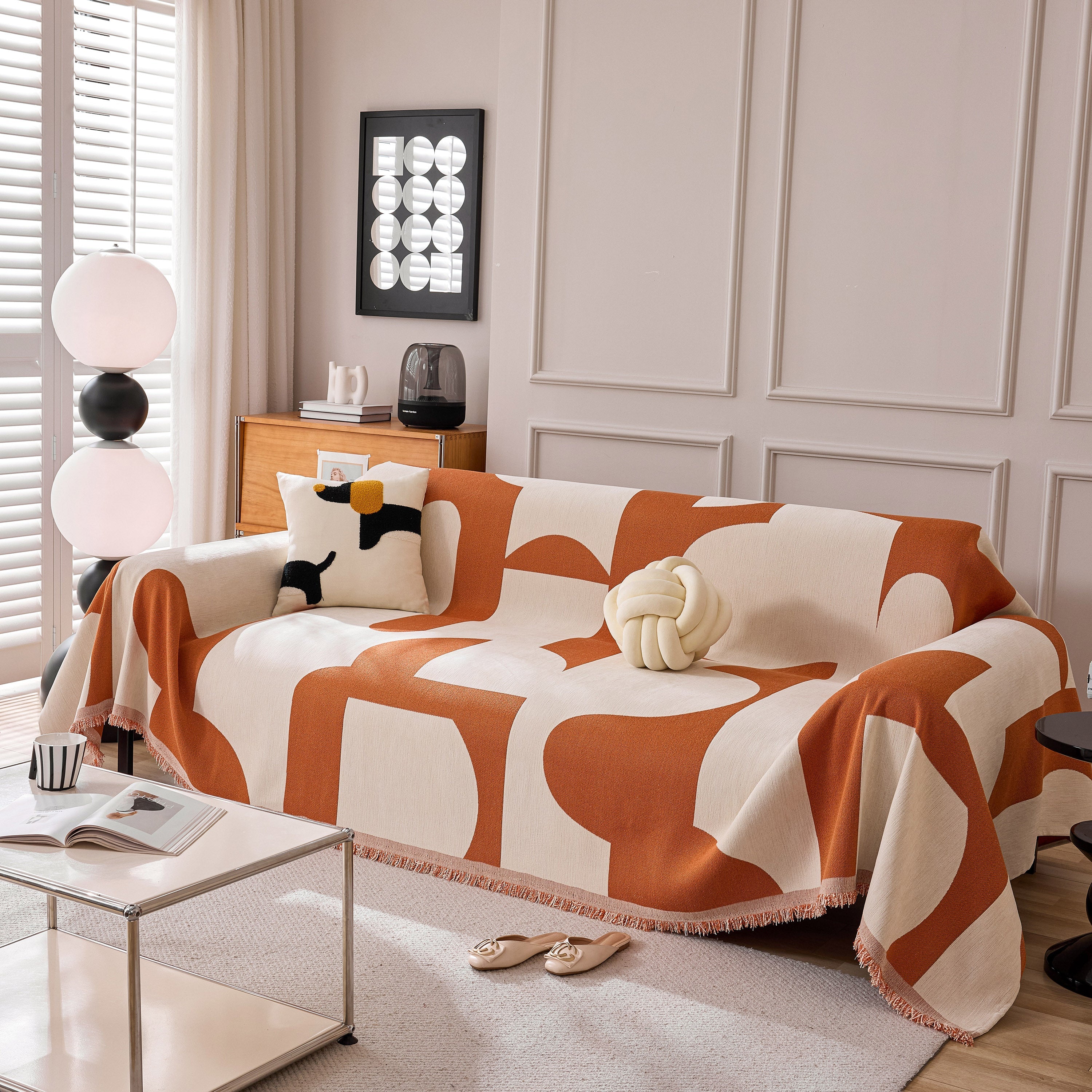 Modern Abstract Chenille Sofa Cover, Large Soft Throw Blanket with Tassels for Couch - Image 61