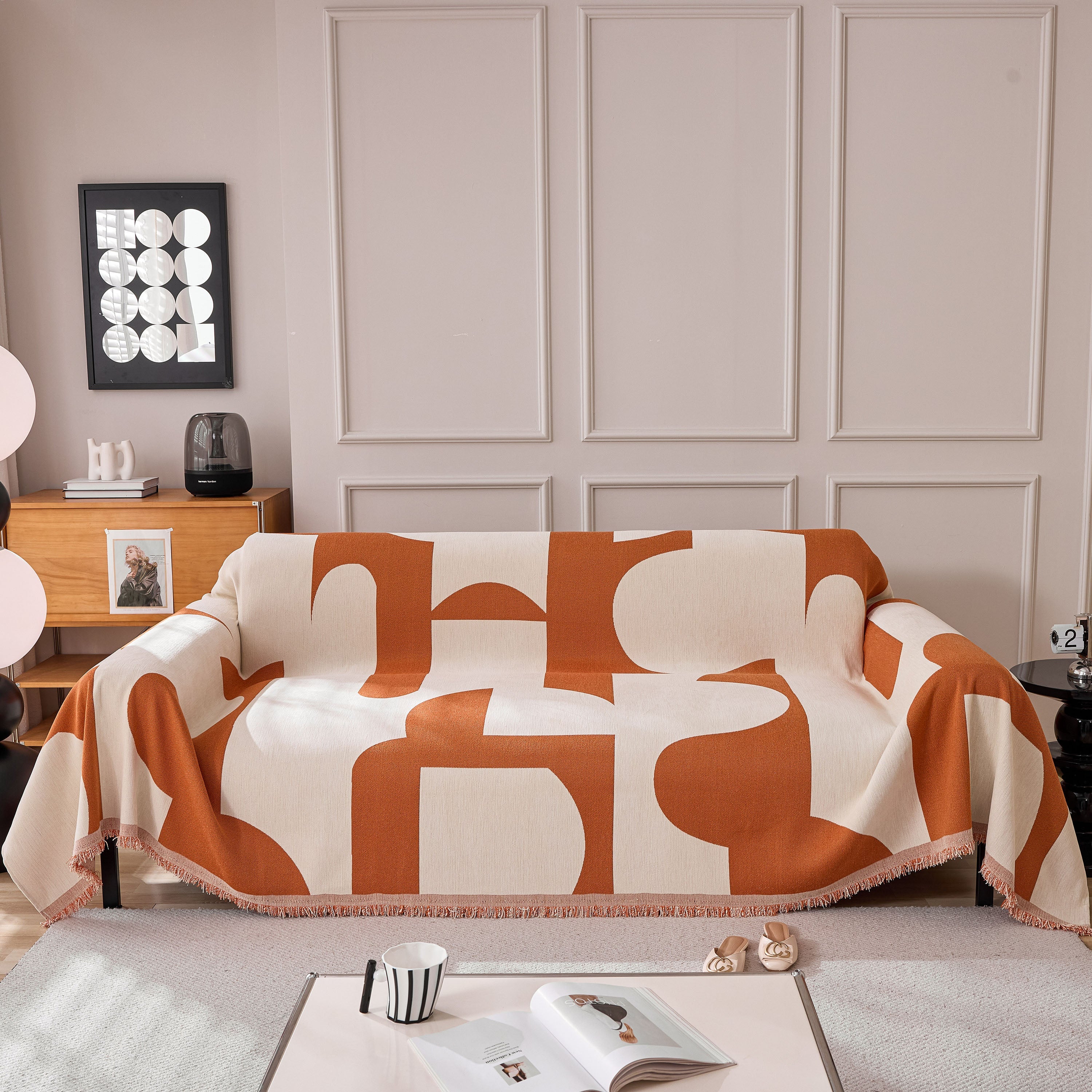 Modern Abstract Chenille Sofa Cover, Large Soft Throw Blanket with Tassels for Couch - Image 62