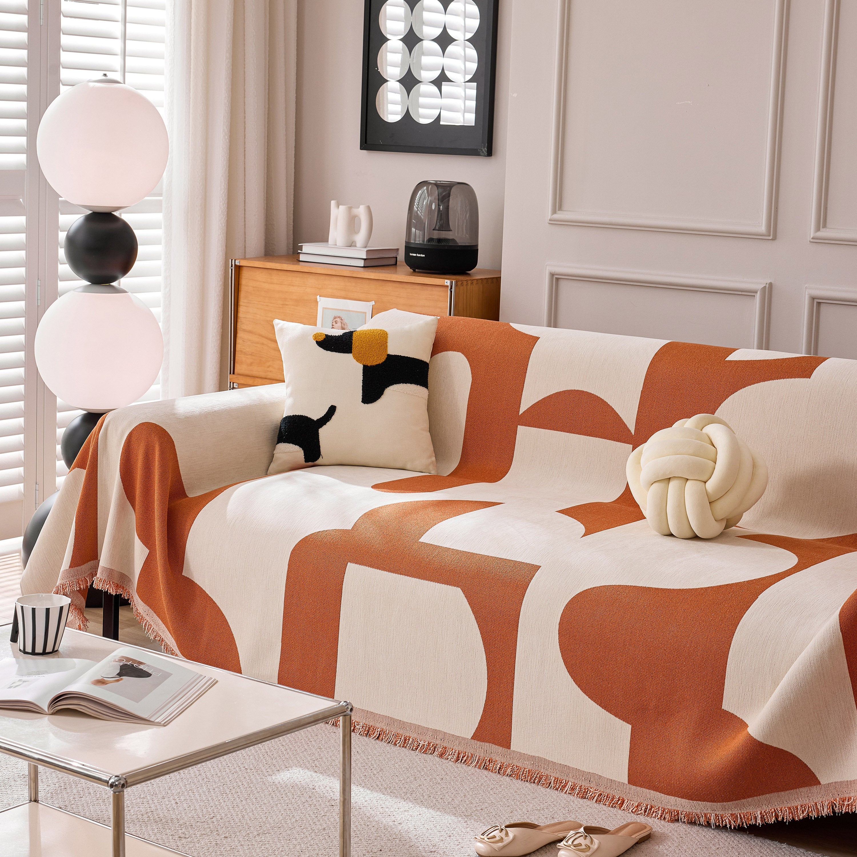 Modern Abstract Chenille Sofa Cover, Large Soft Throw Blanket with Tassels for Couch - Image 63