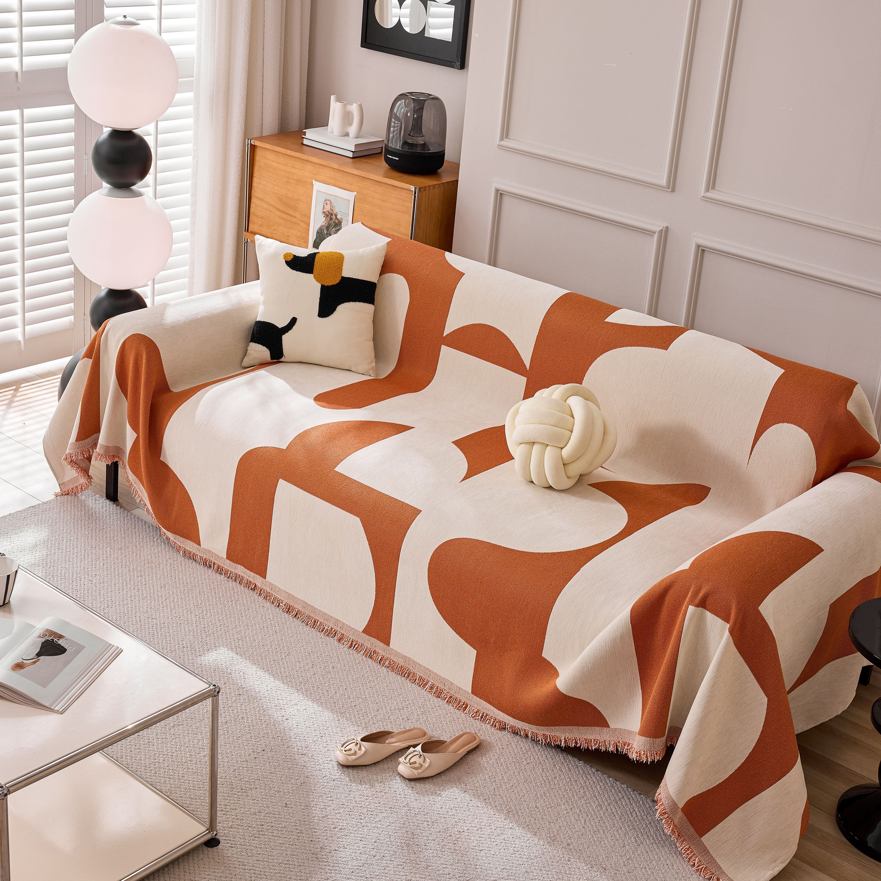 Modern Abstract Chenille Sofa Cover, Large Soft Throw Blanket with Tassels for Couch - Image 64