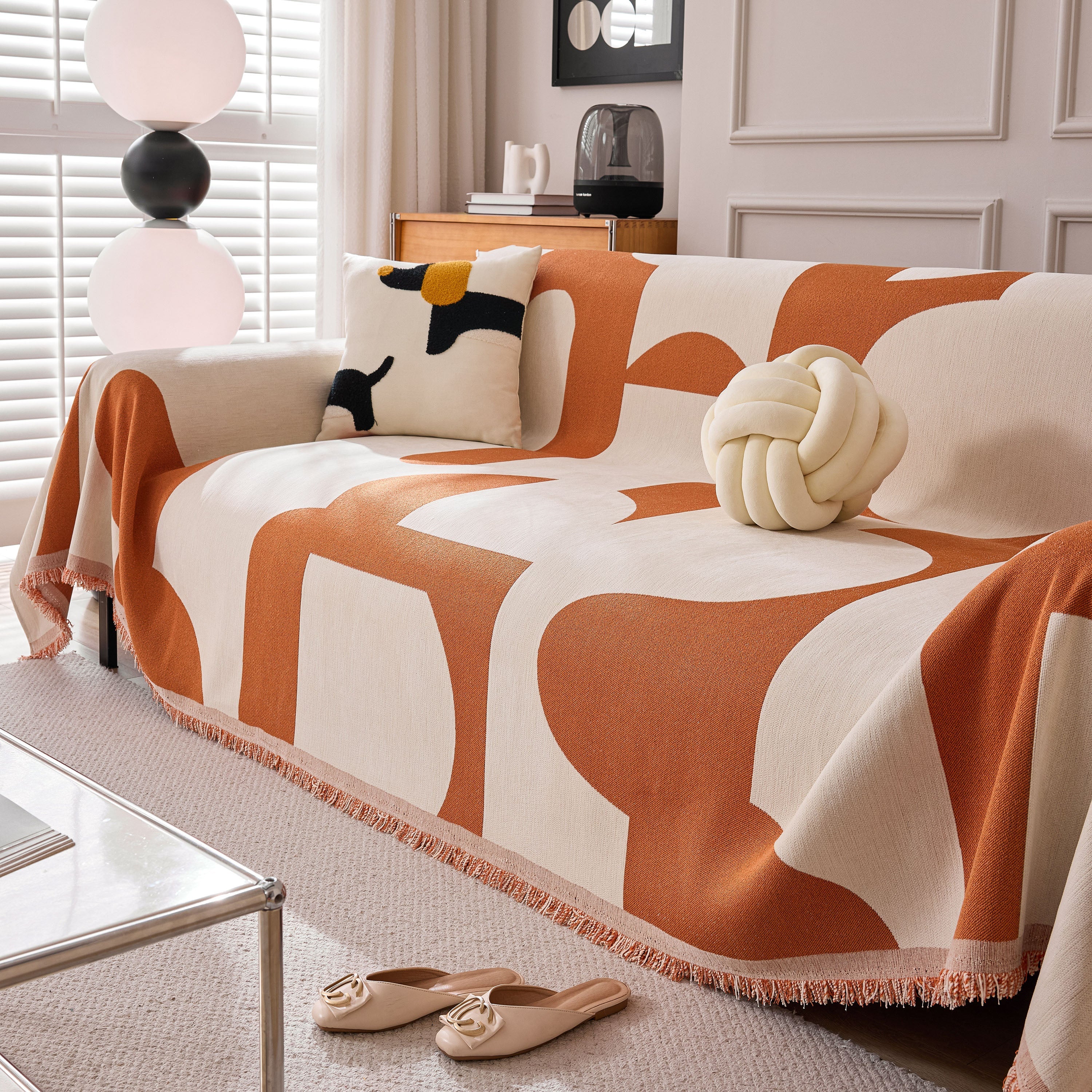 Modern Abstract Chenille Sofa Cover, Large Soft Throw Blanket with Tassels for Couch - Image 65