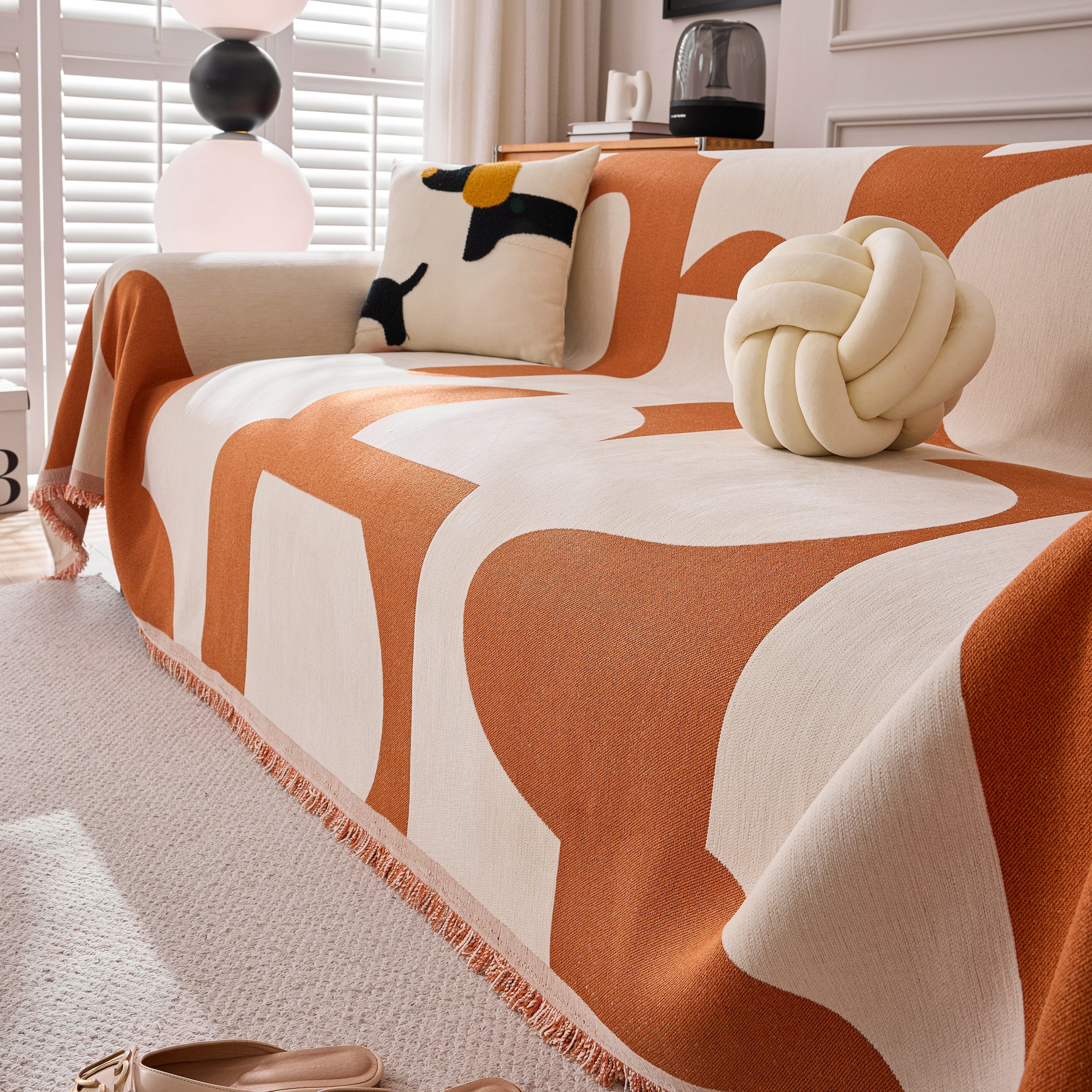 Modern Abstract Chenille Sofa Cover, Large Soft Throw Blanket with Tassels for Couch - Image 66