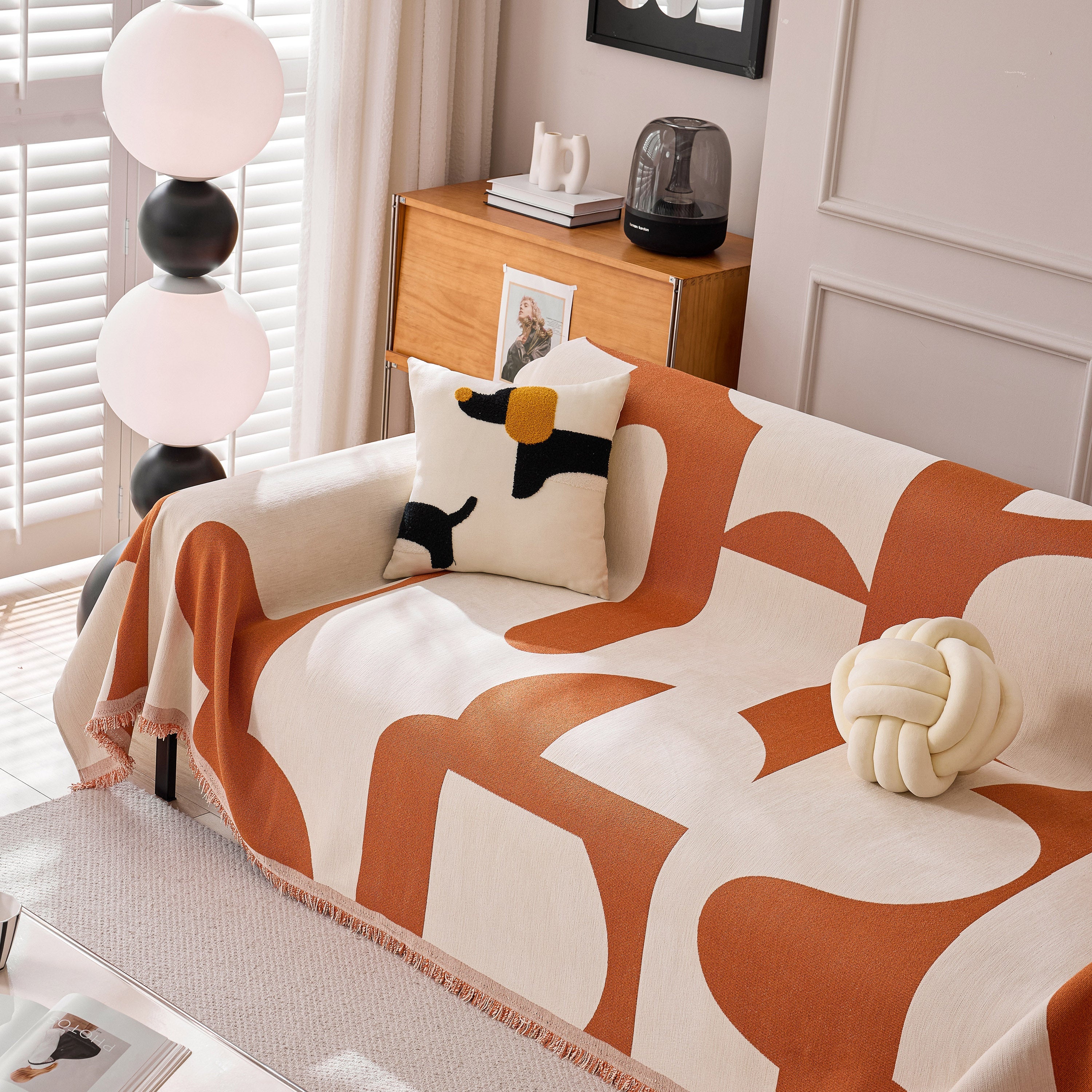 Modern Abstract Chenille Sofa Cover, Large Soft Throw Blanket with Tassels for Couch - Image 71