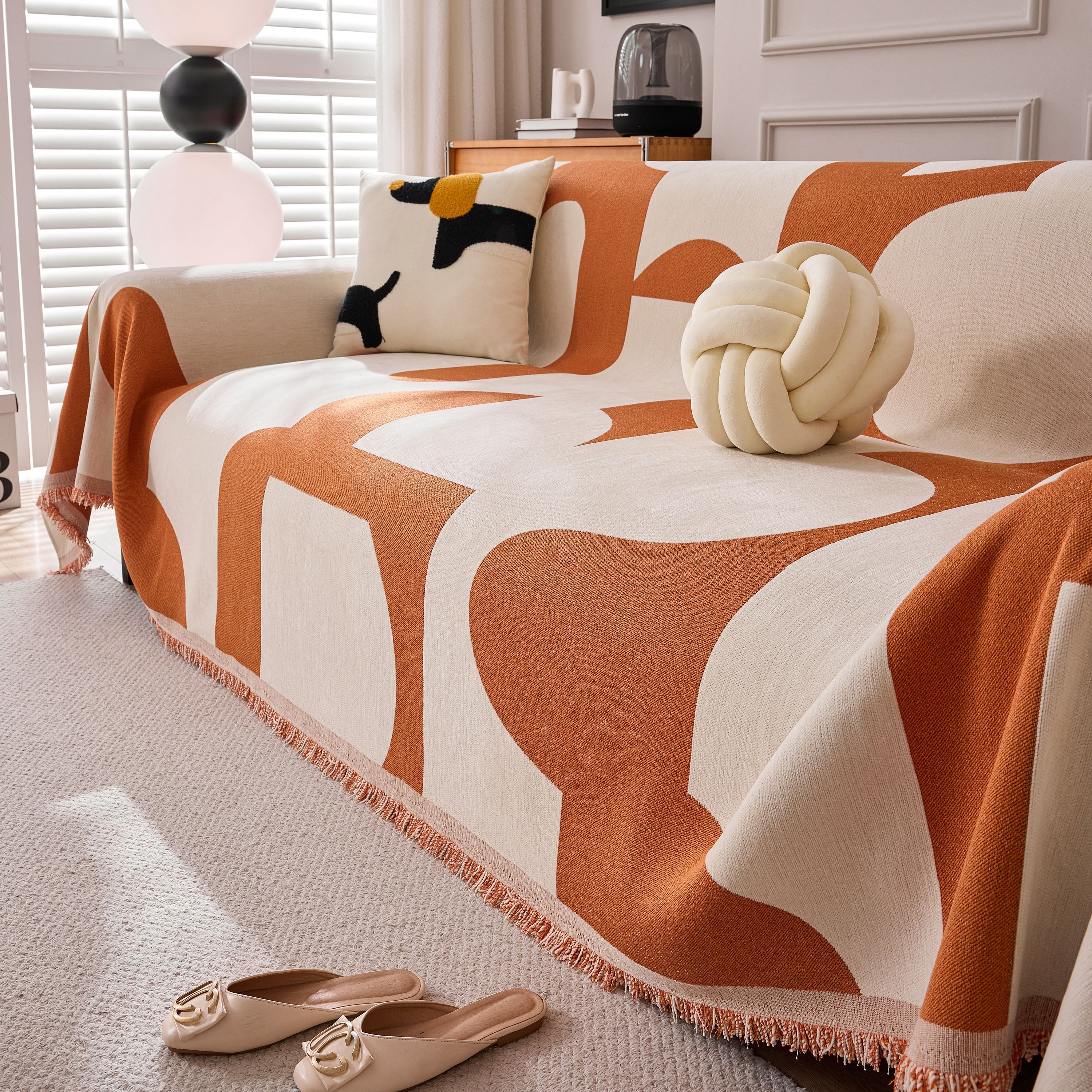 Modern Abstract Chenille Sofa Cover, Large Soft Throw Blanket with Tassels for Couch - Image 72