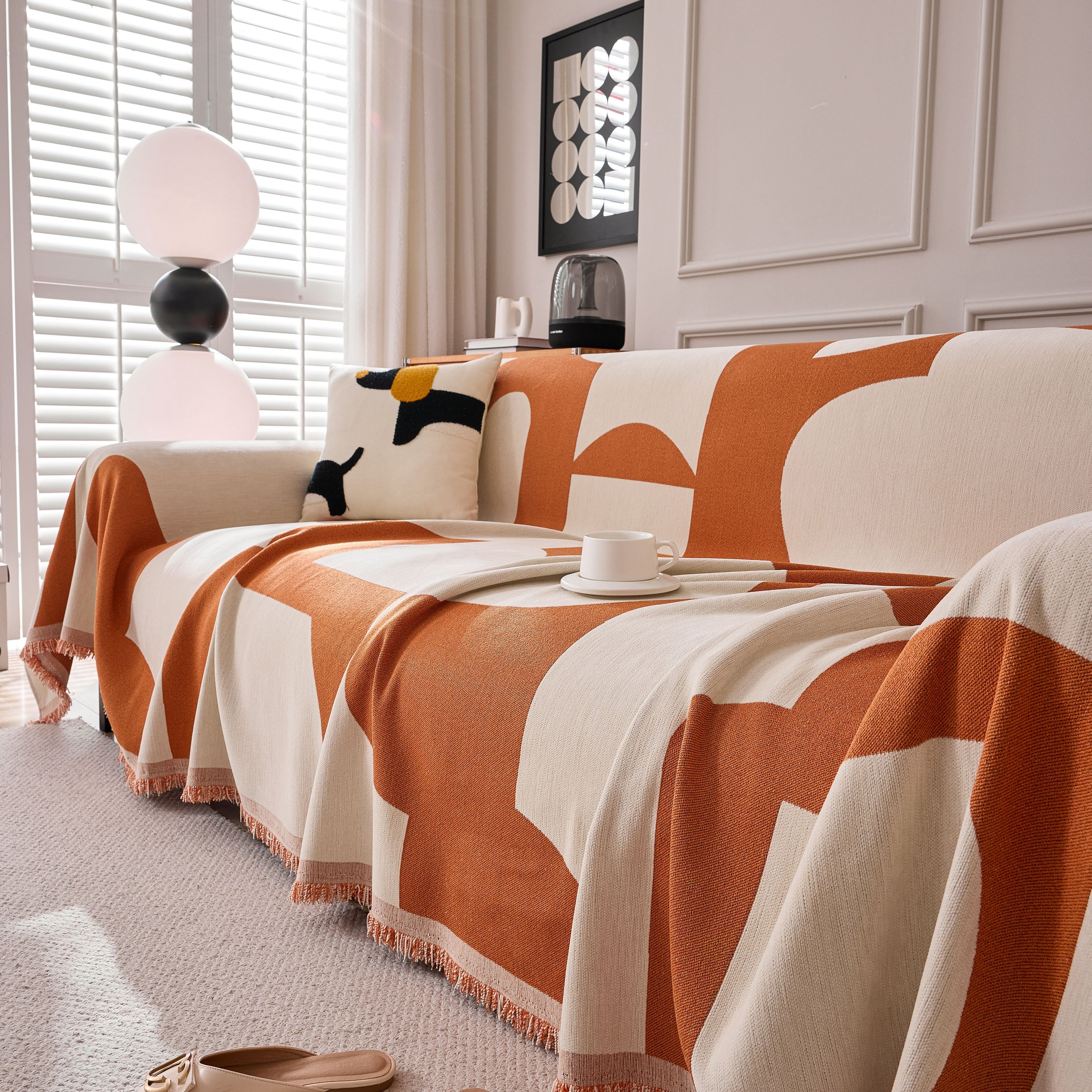 Modern Abstract Chenille Sofa Cover, Large Soft Throw Blanket with Tassels for Couch - Image 73